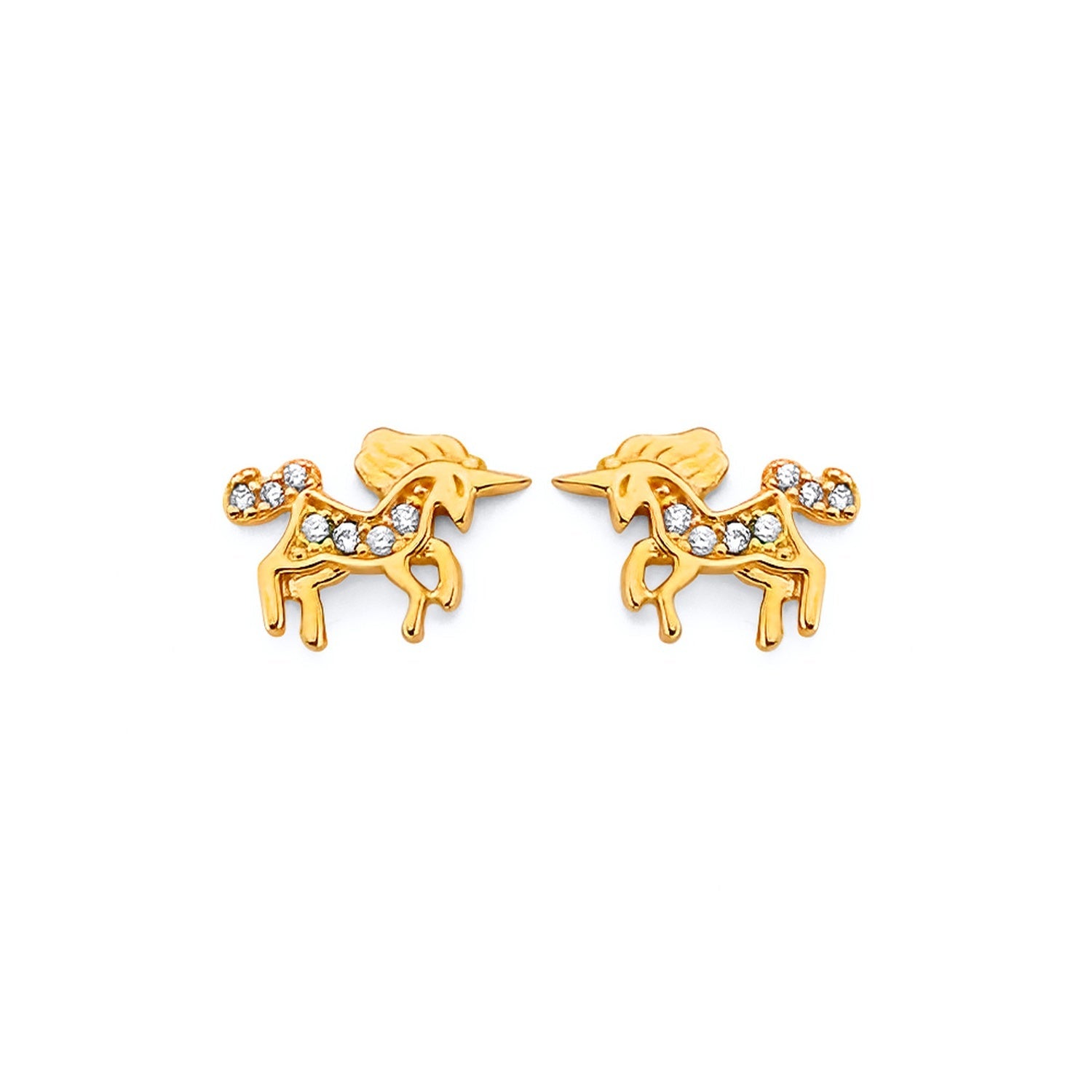 14KY CZ Unicorn Push Back Earring