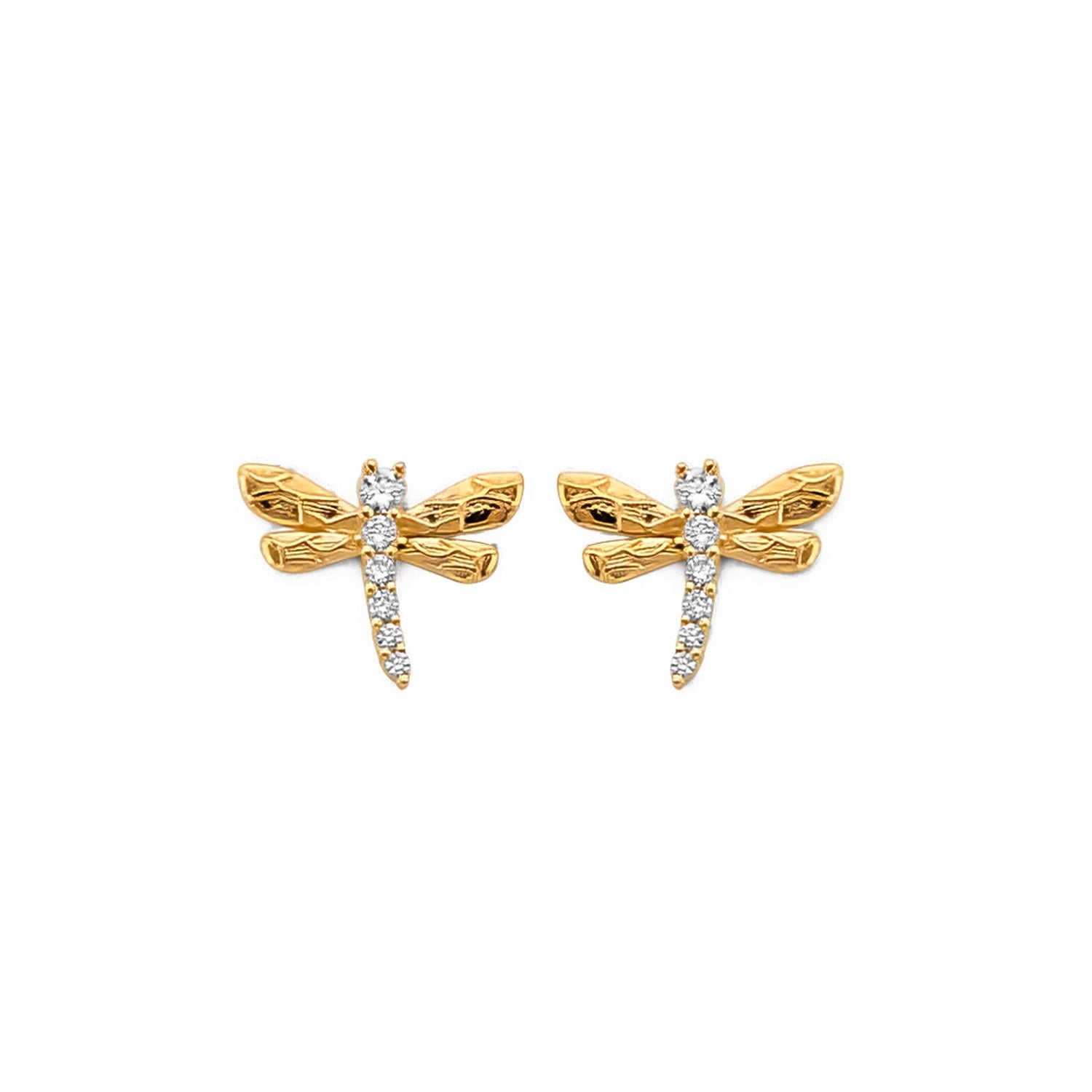 14KY CZ Dragonfly Push Back Earring