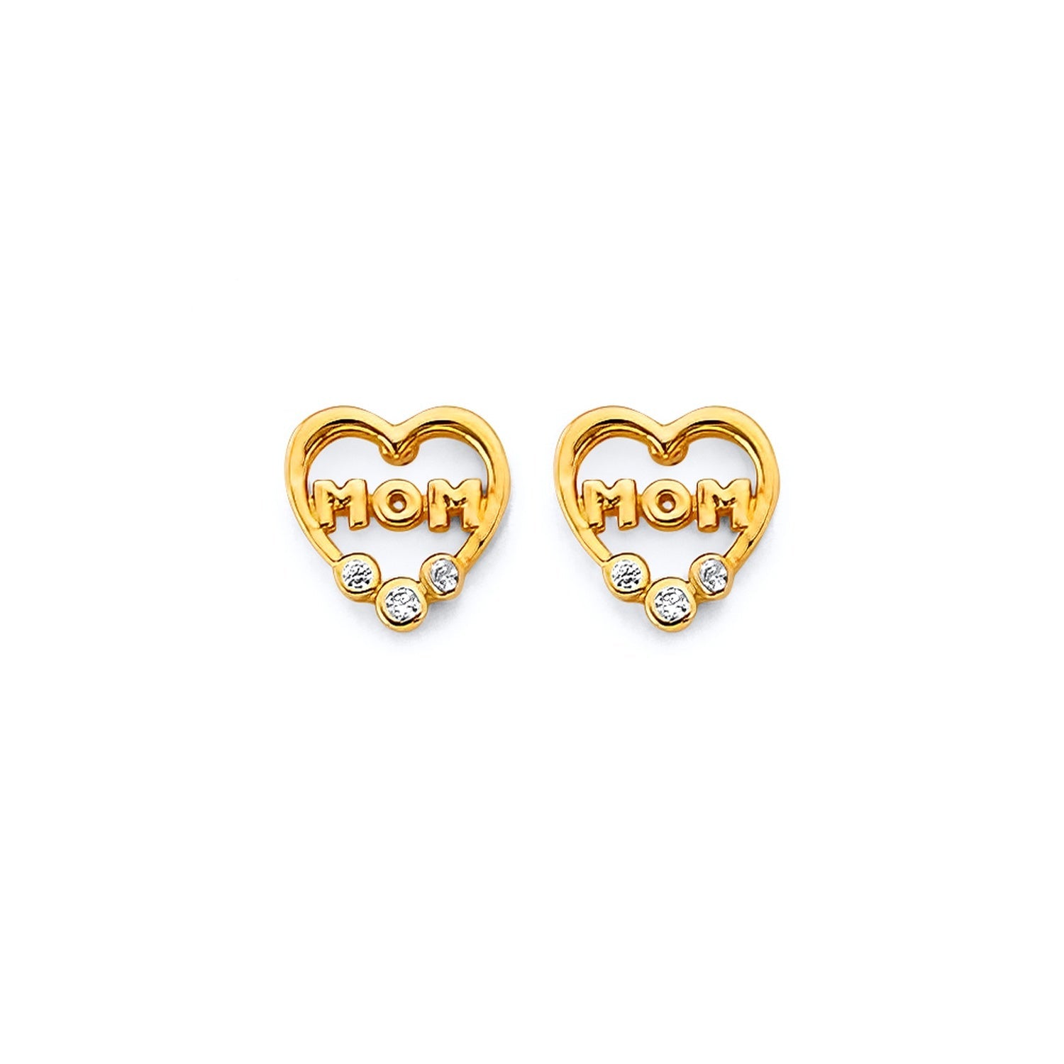 14KY CZ Heart-Mom Push Back Earring