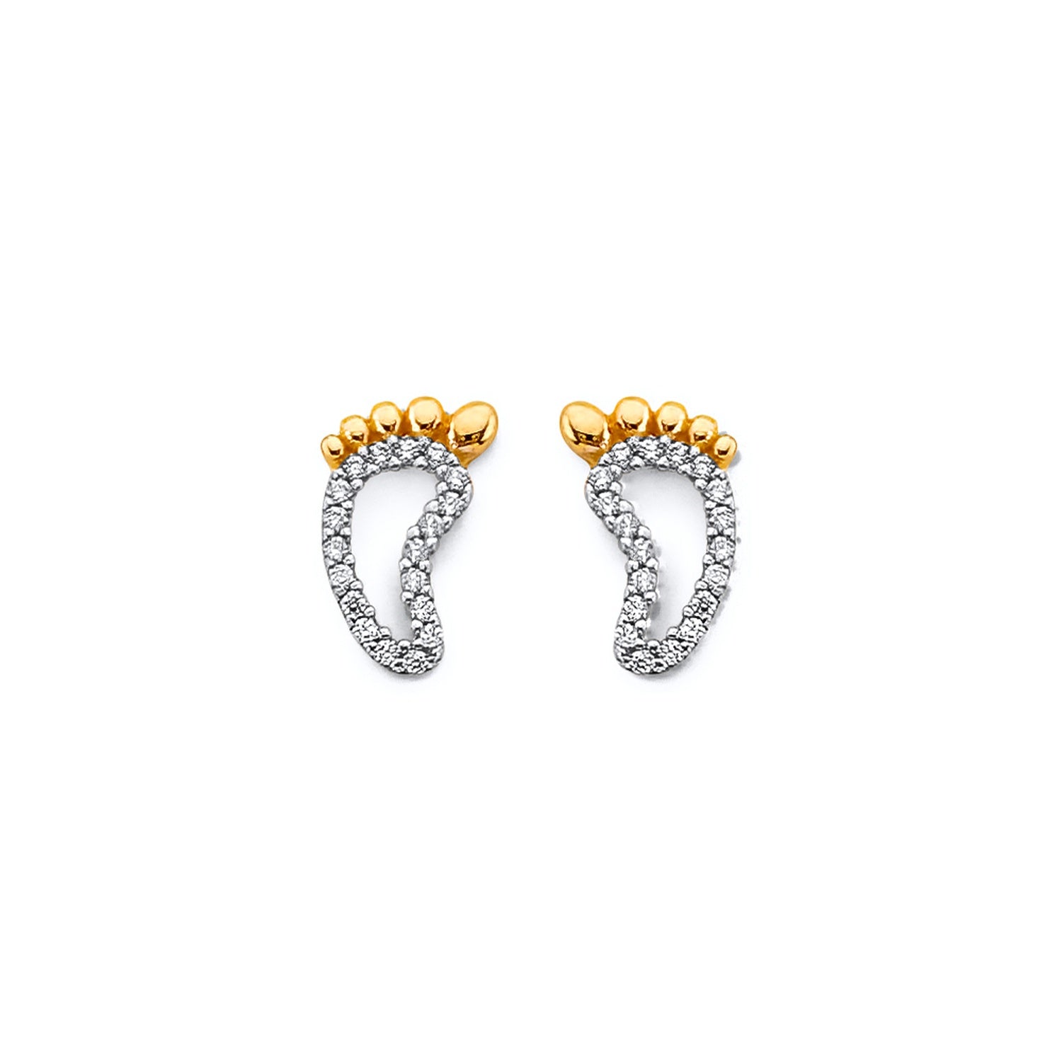 14K 2T CZ Foorprints Push Back Earring