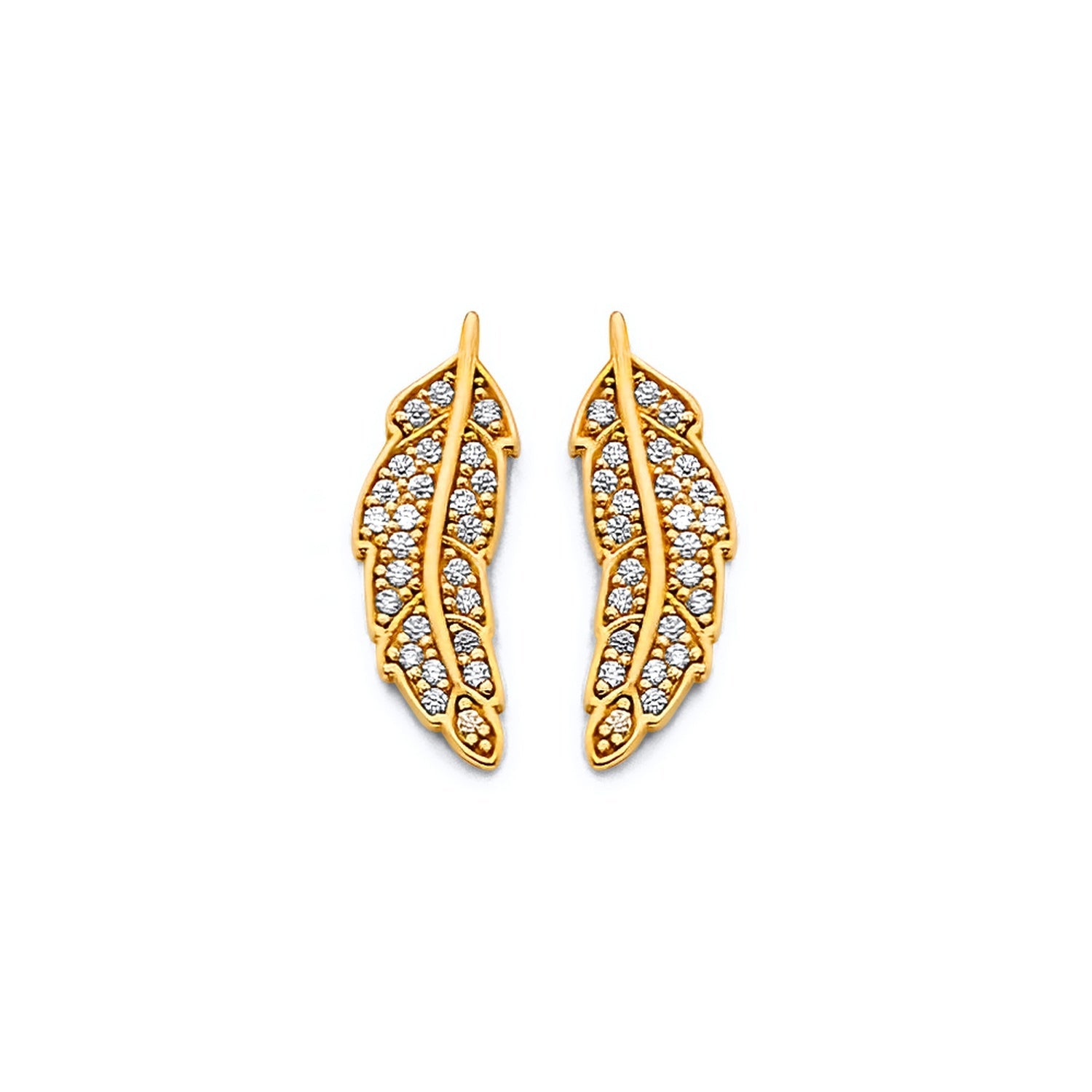 14KY CZ Feather Push Back Earring