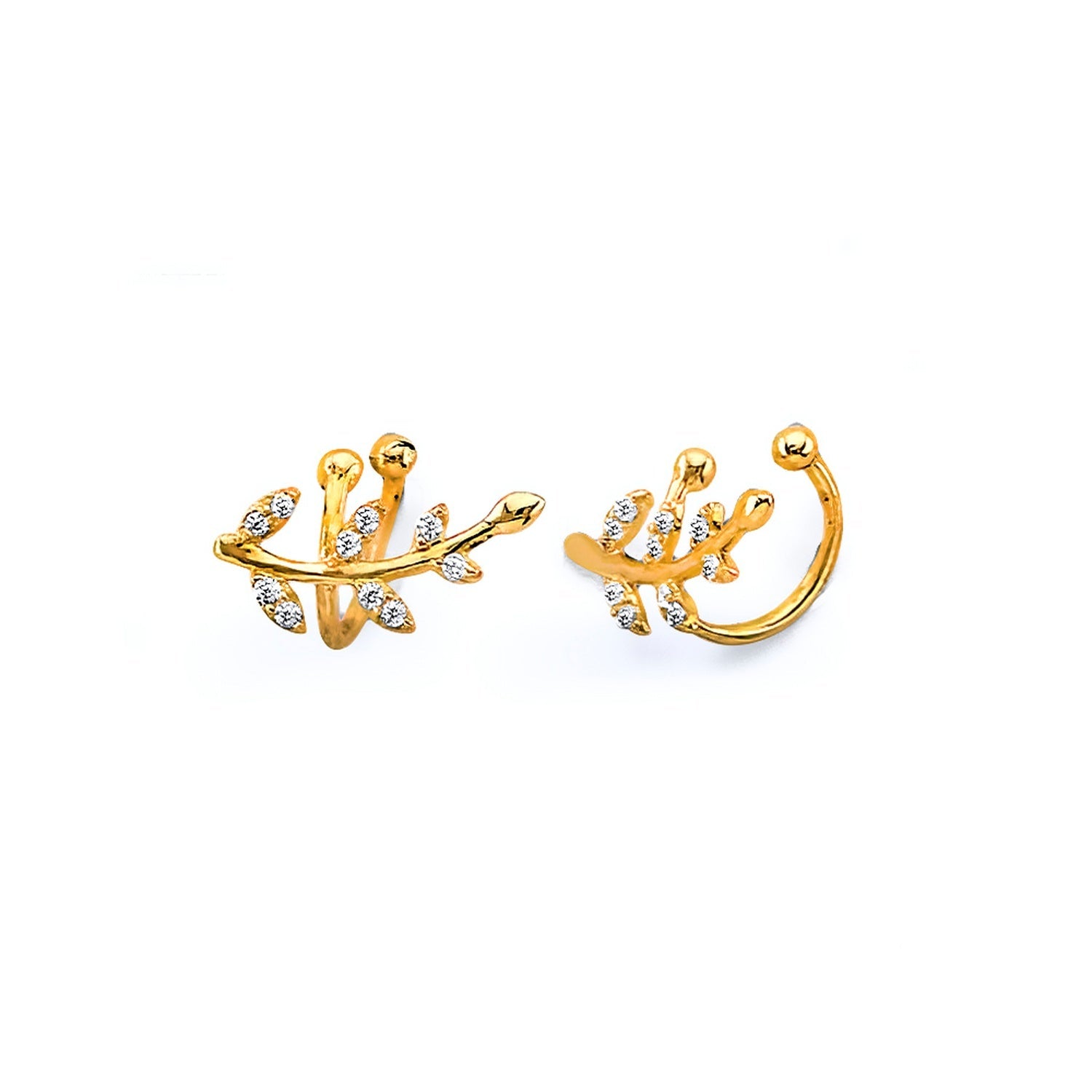 14KY CZ Leaf Ear Cuff (Single Piece)
