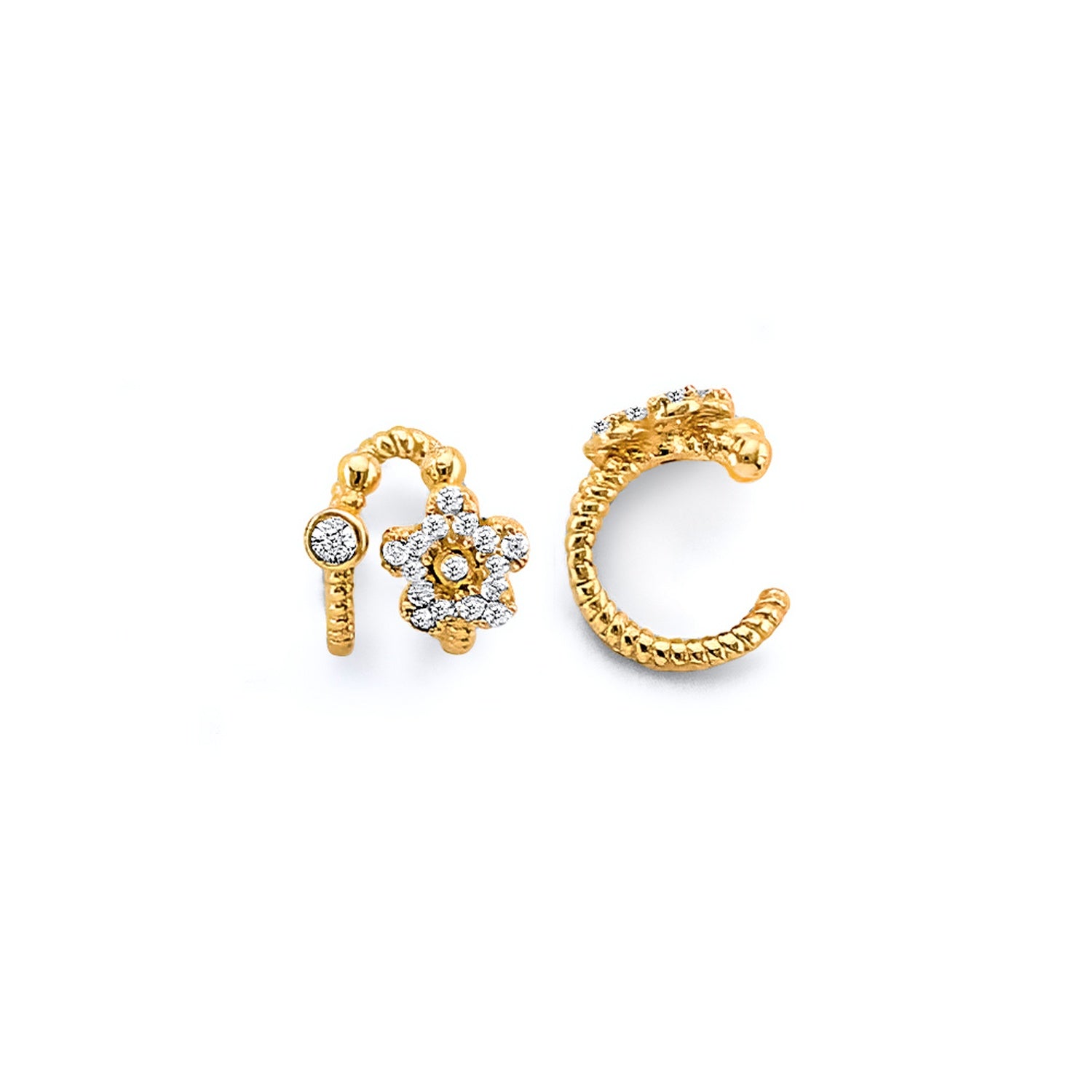 14KY CZ Flower Ear Cuff (Single Piece)
