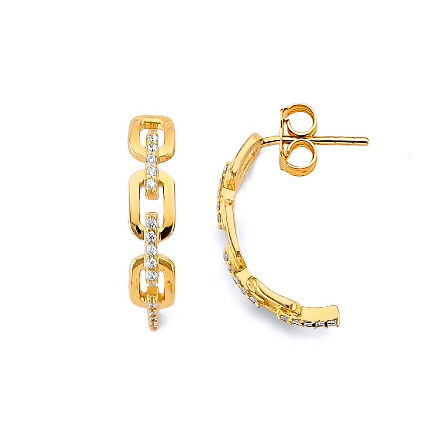 14KY CZ Link Style Push Back Earring