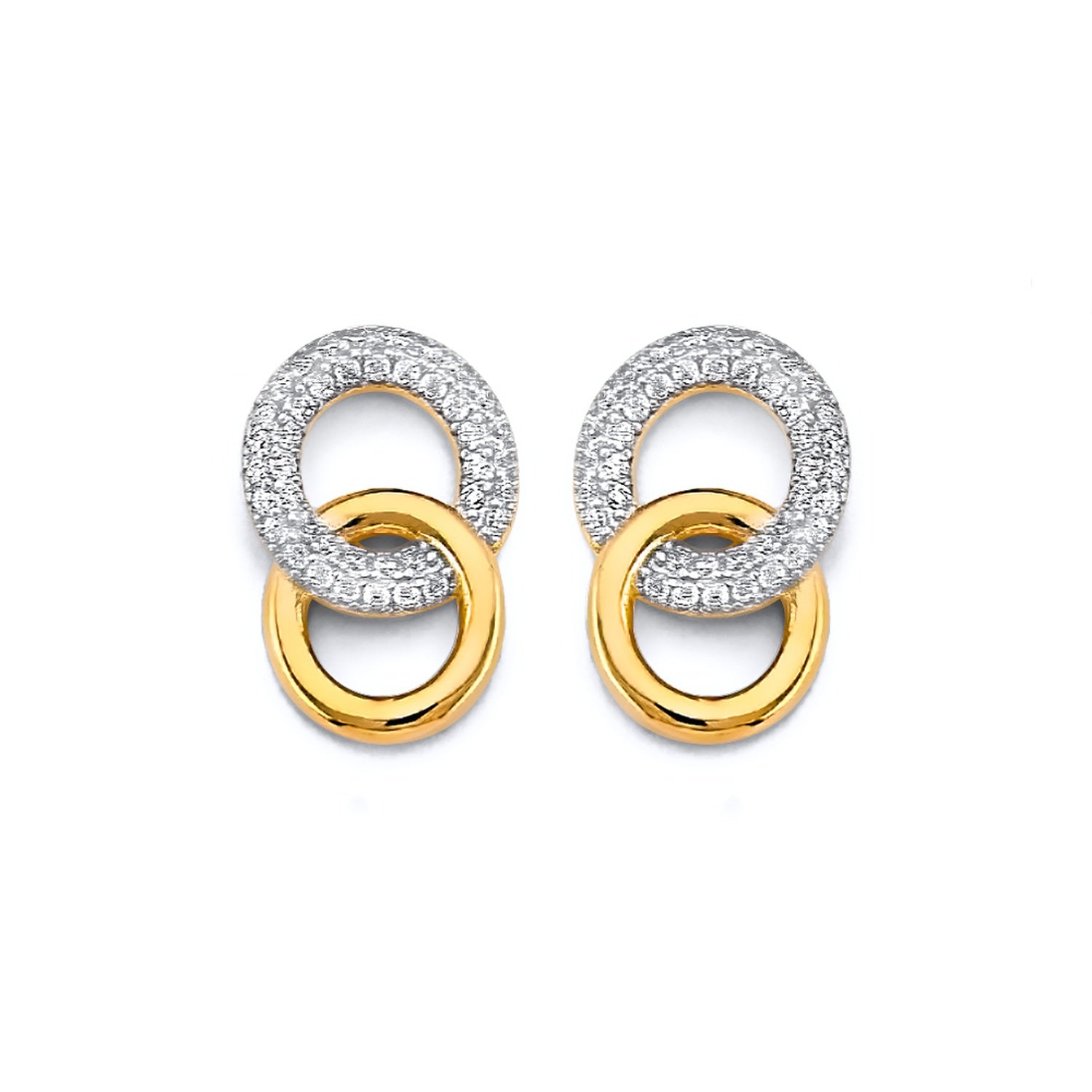 14K 2T CZ Double Circle Push Back Earring