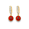 14KY CZ Red Evil Eye Huggies Earring