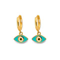 14KY Turquoise Evil Eye Huggies Earring