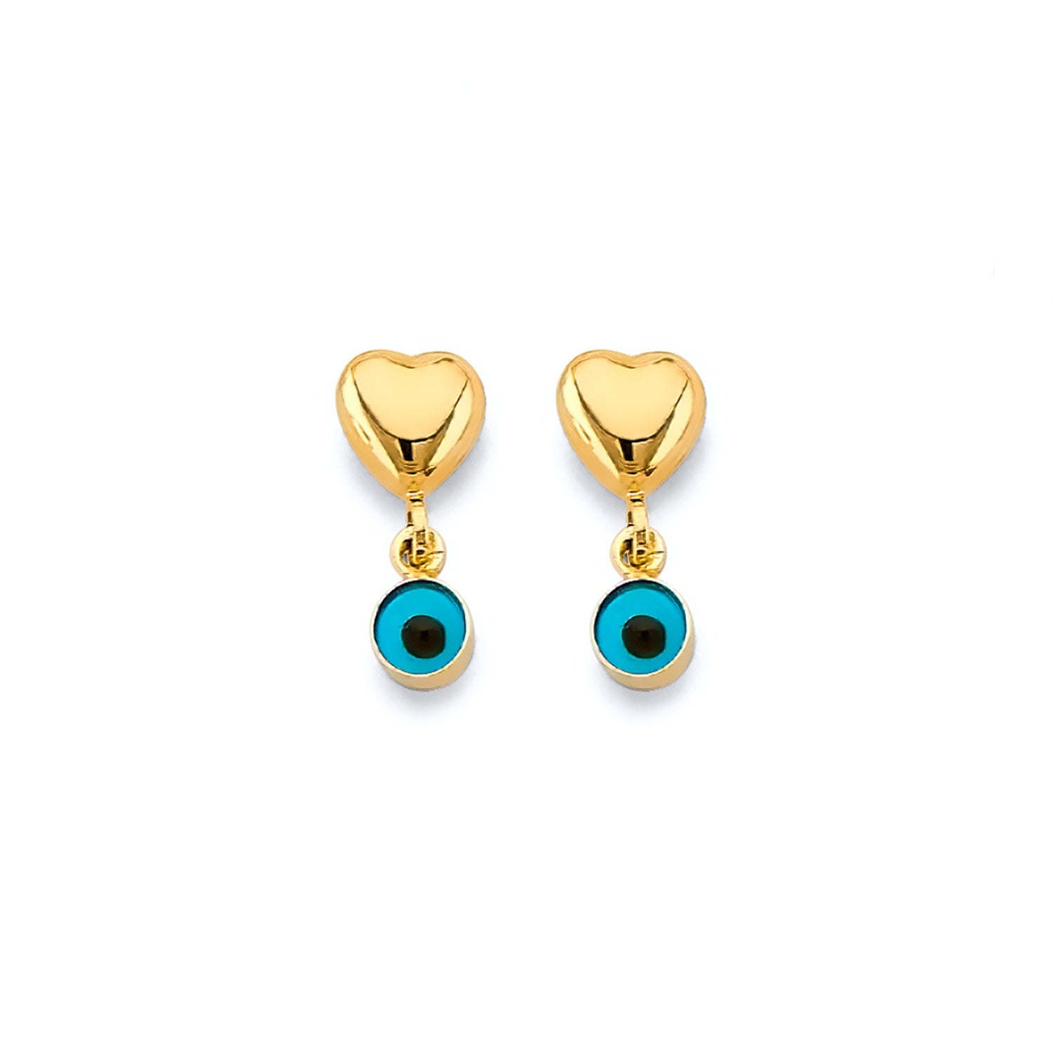 14KY Heart Evil Eye Push Back Earring