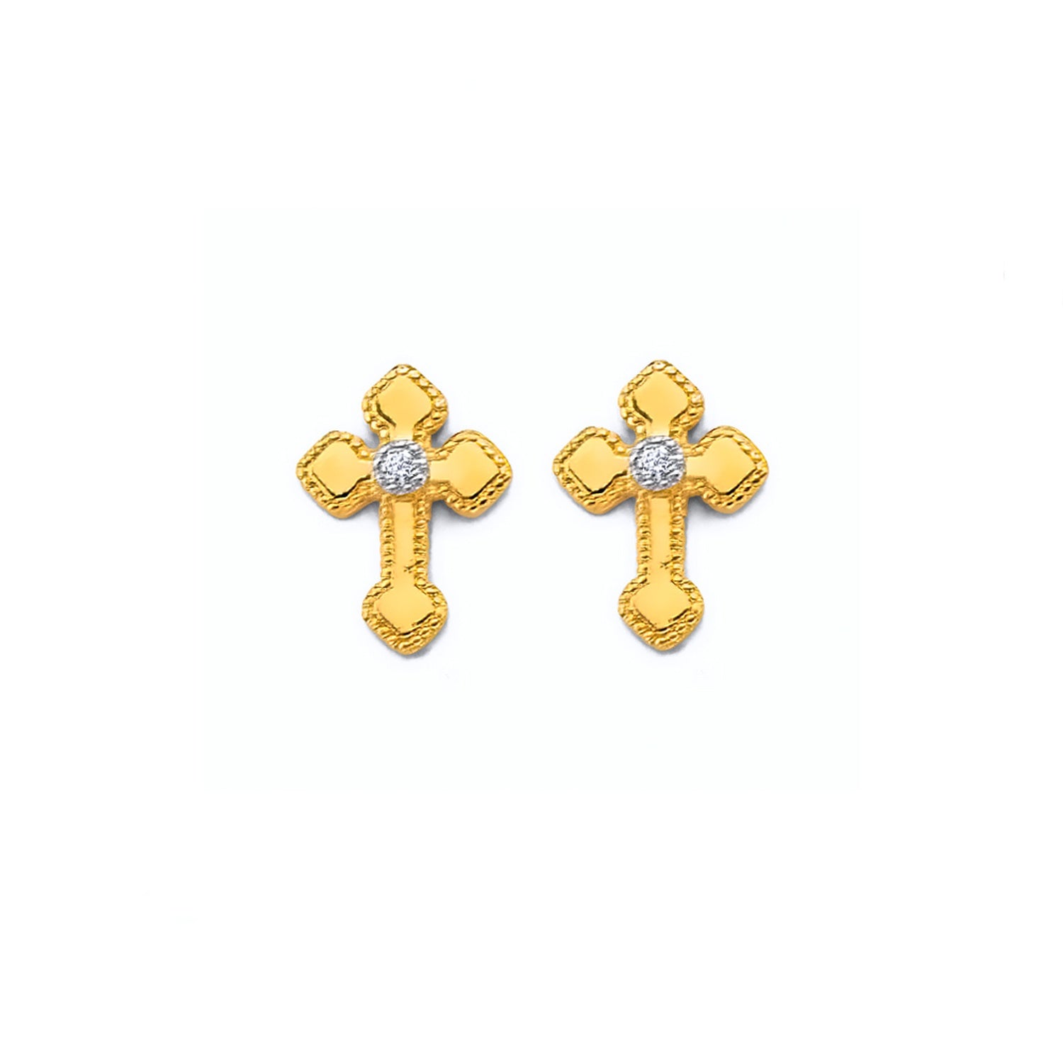 14KY CZ Cross Push Back Earring
