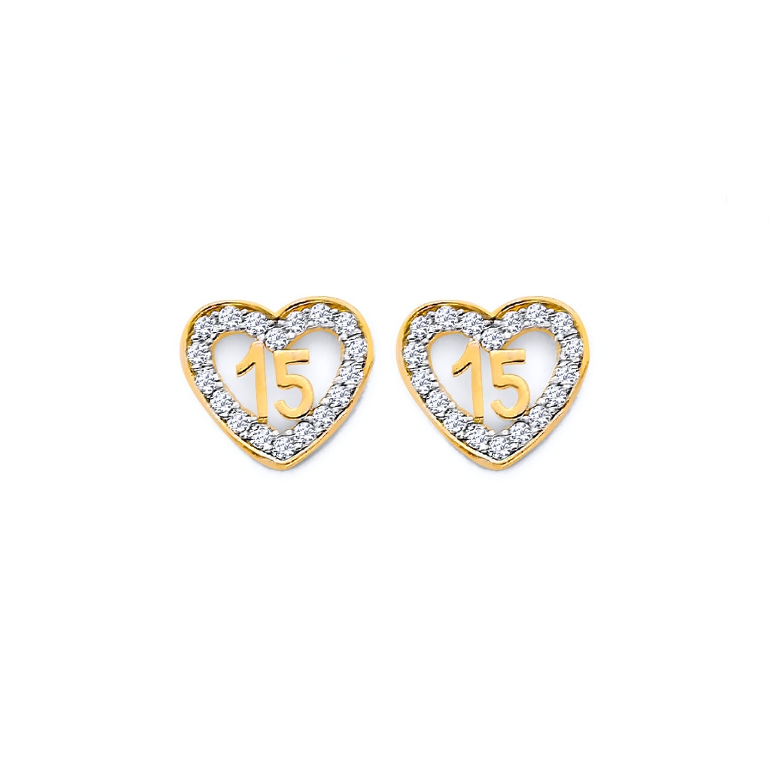 14KY CZ Heart 15 Years Push Back Earring