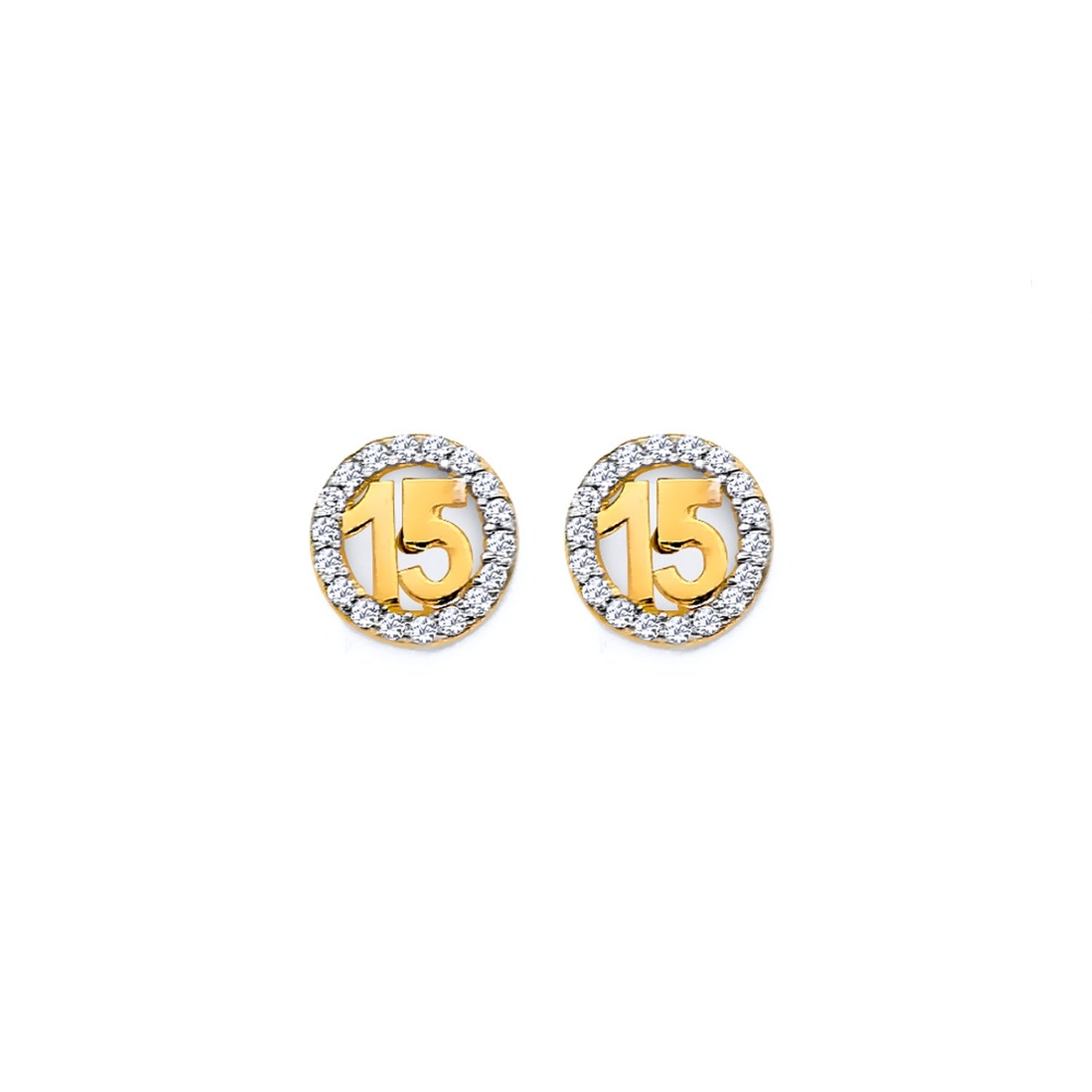 14KY CZ Rd 15 Years Push Back Earring