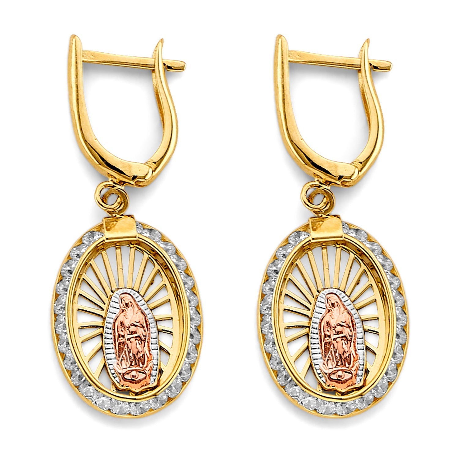14K 3C CZ Guadalupe Huggies Earring