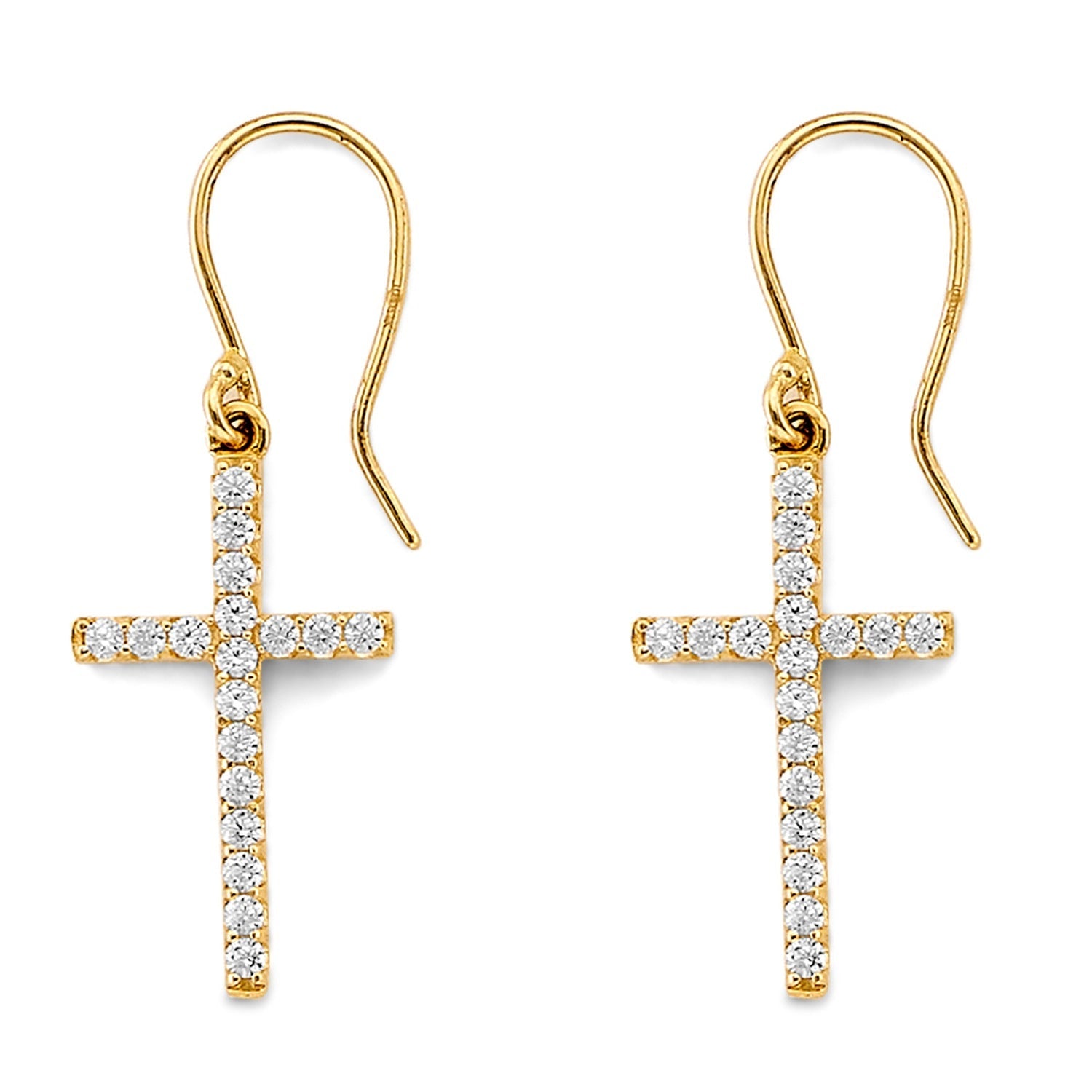 14KY CZ Cross Hanging Earring