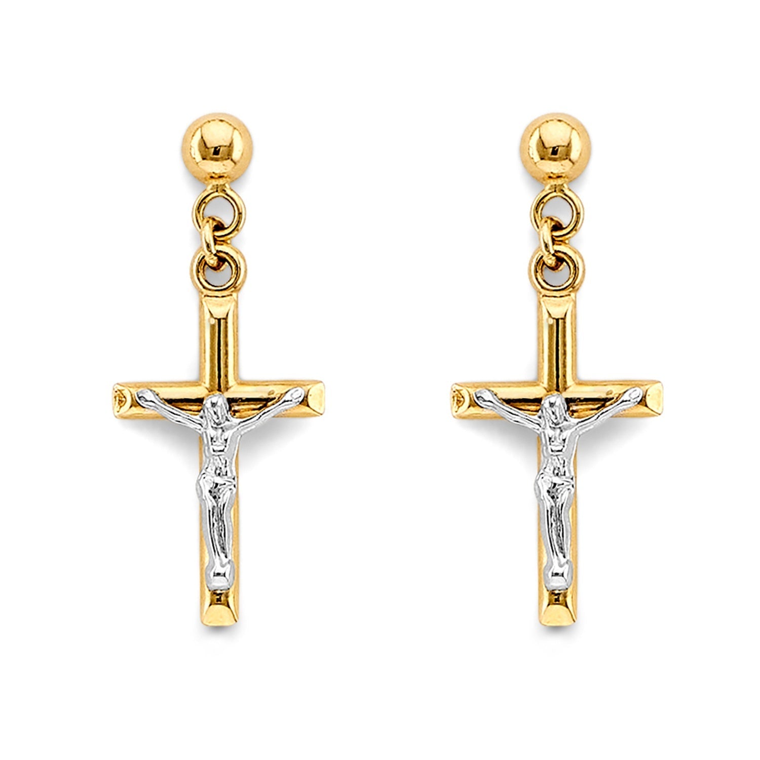14K 2T Crucific Hanging Push Back Ear