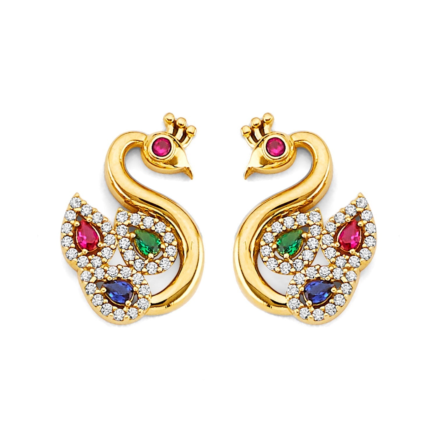 14K 2T Swan w/ Colored CZ Earring