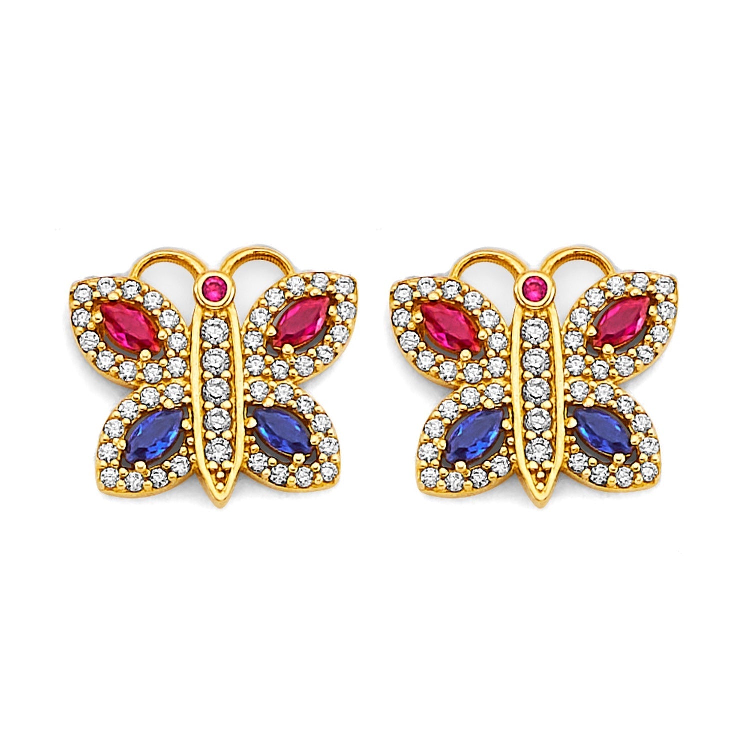 14K 2T Butterfly w/ Colored CZ Earring