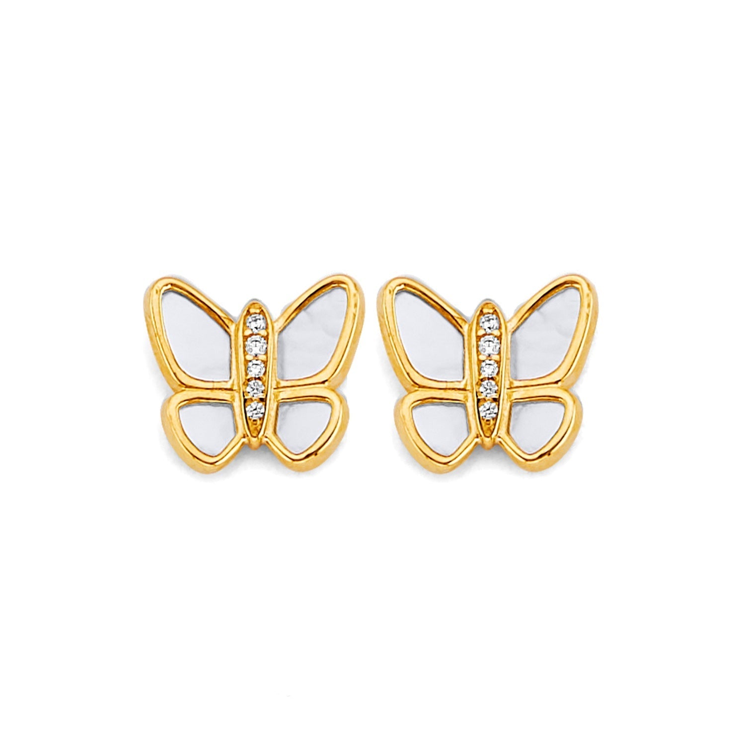 14KY MOP CZ Butterfly Earring