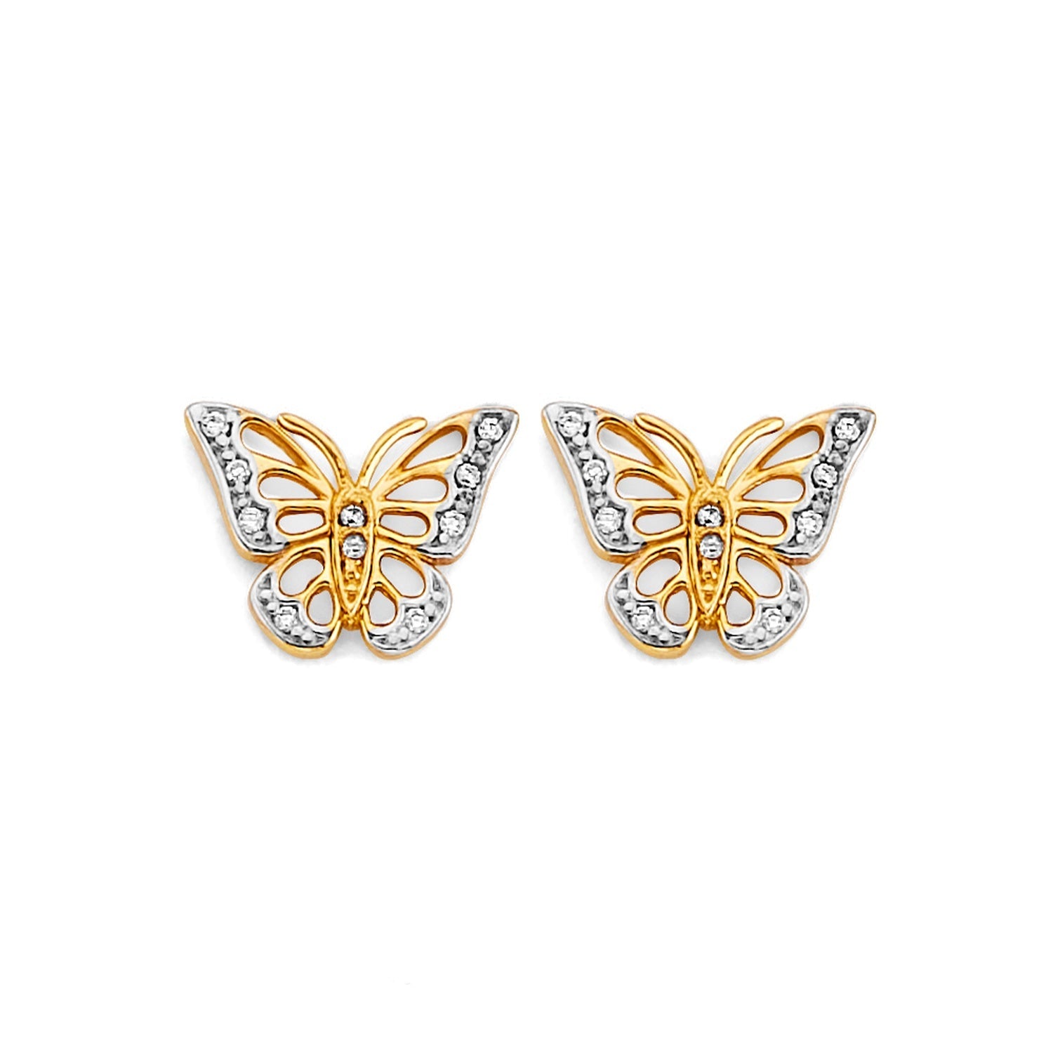 14K 2T CZ Butterfly Push Back Earring