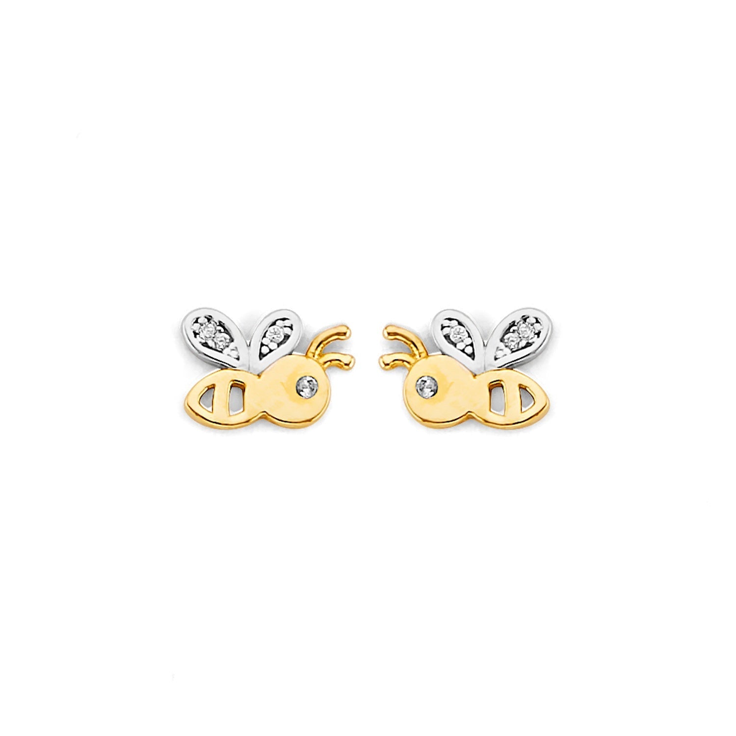 14K 2T CZ Bee Push Back Earring
