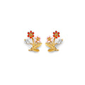 14K 3C CZ Flower Push Back Earring