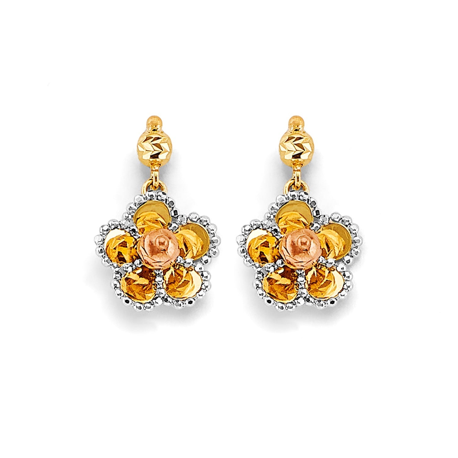 14K 2T Hanging Flower Push Back Earring