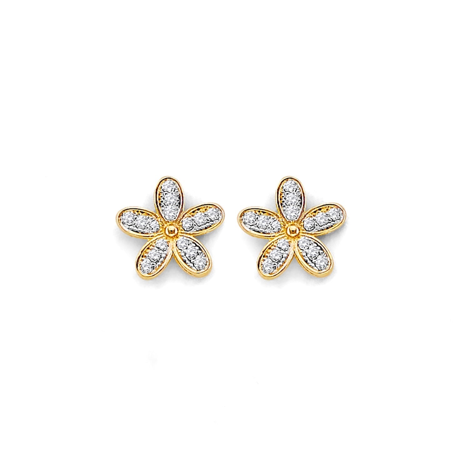 14KY CZ Flower Push Back Earring