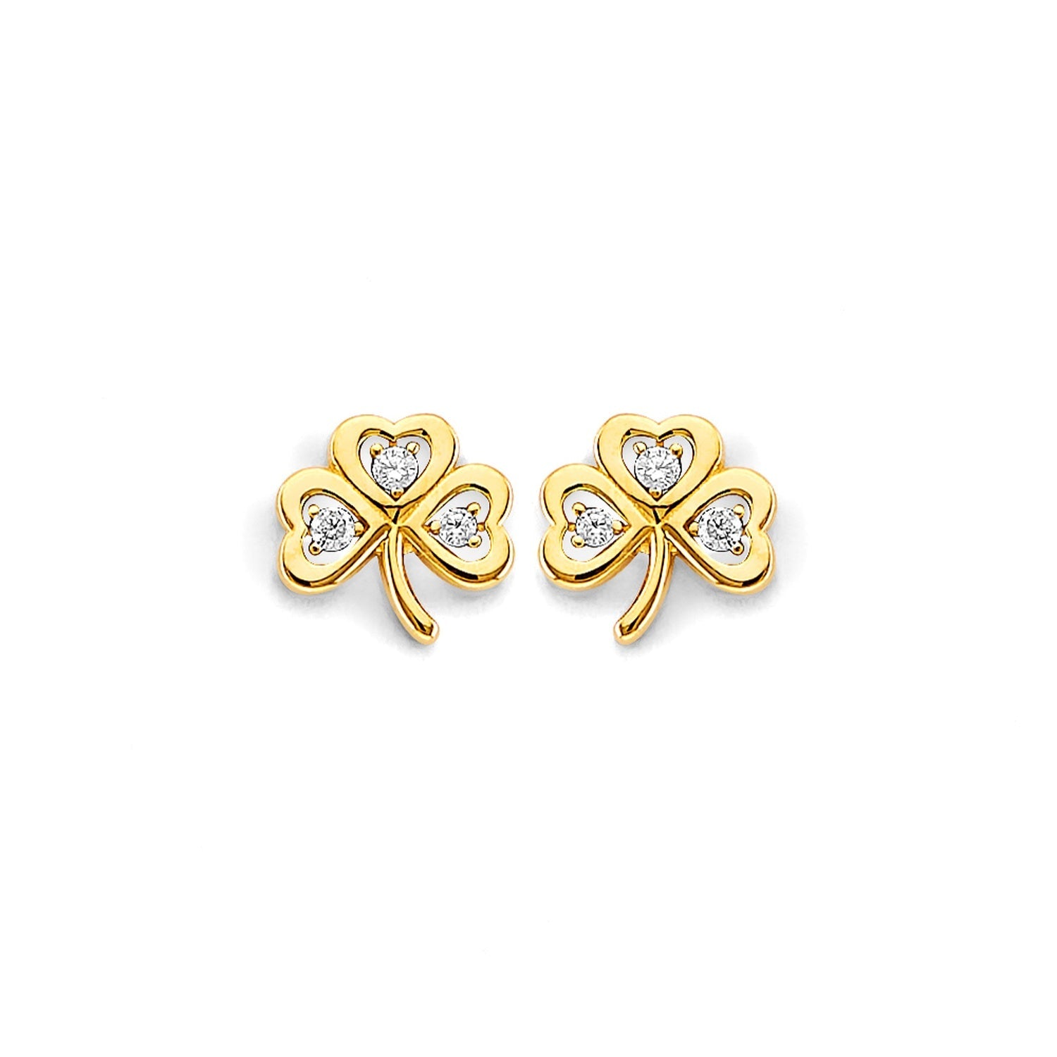 14KY CZ Clover Push Back Earring