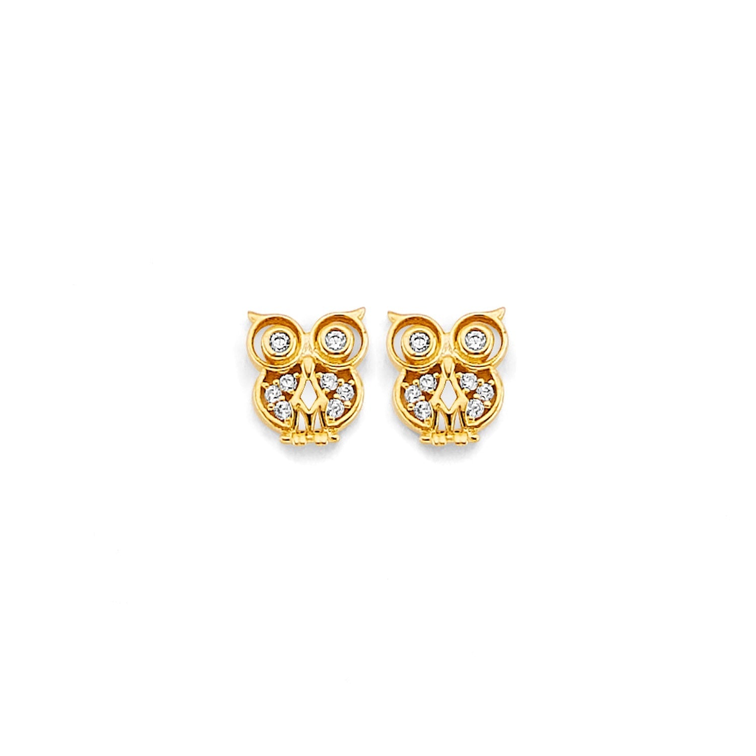 14KY CZ Owl Push Back Earring