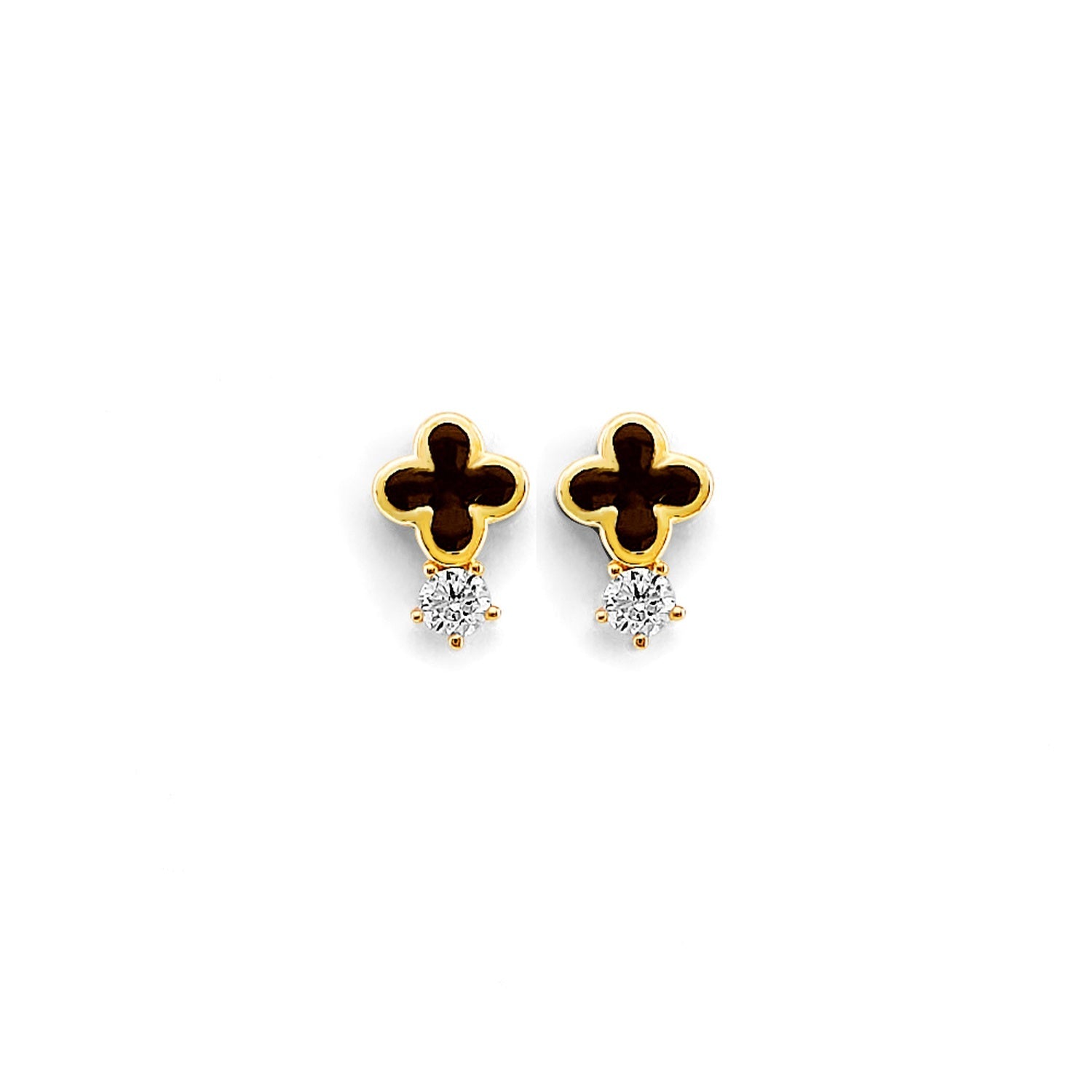 14KY CZ Small Clover Push Back Earring