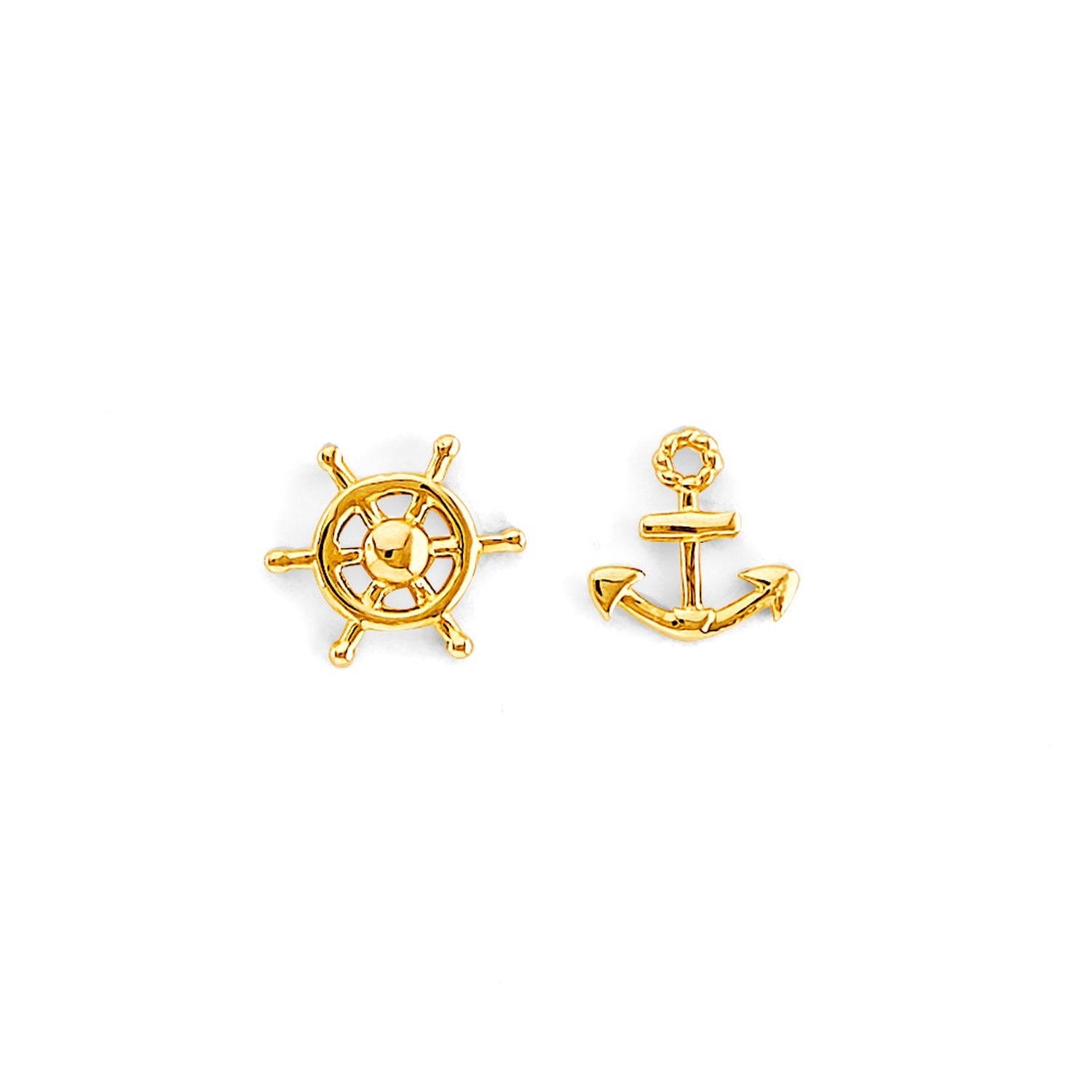 14KY Anchor & Wheel Push Back Earring
