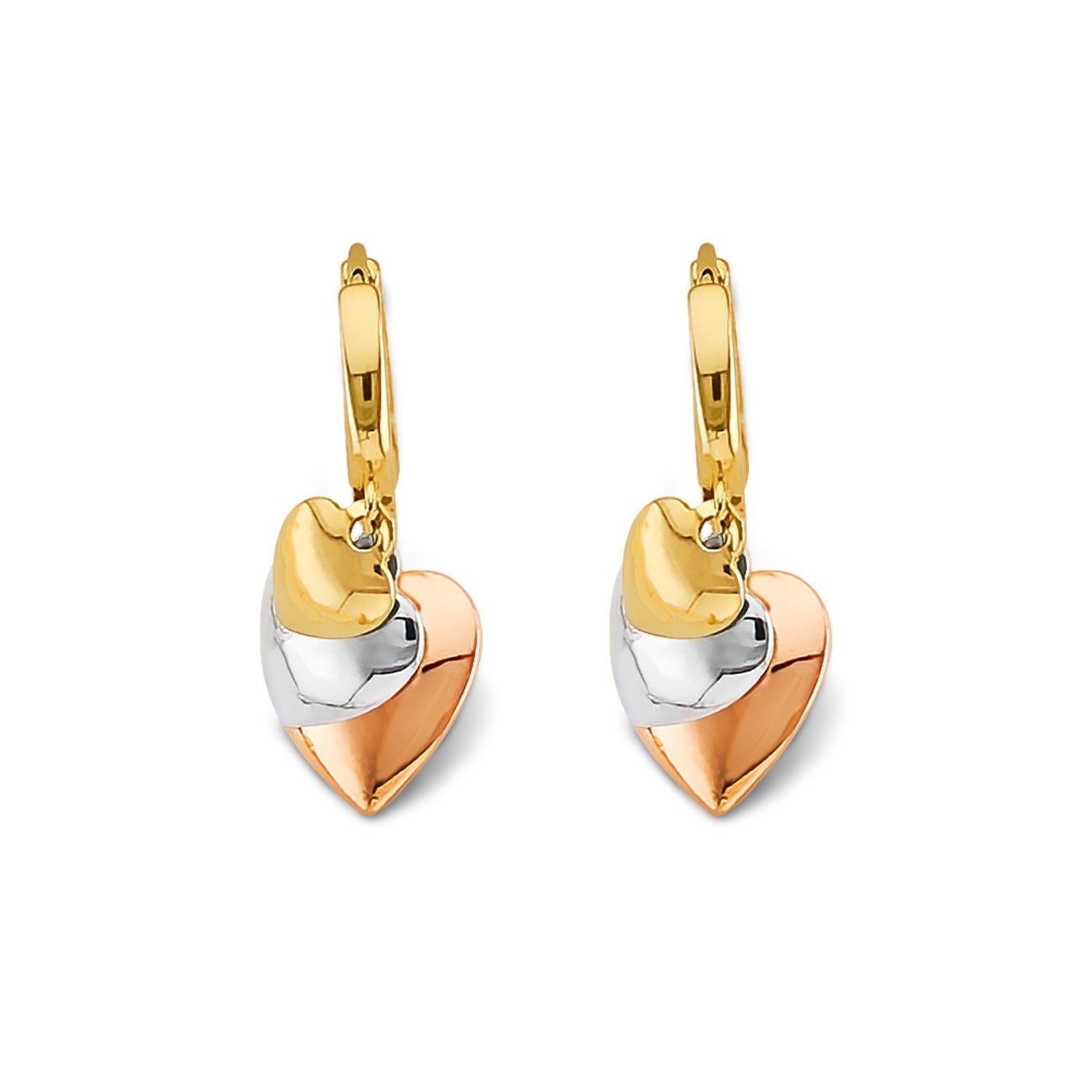 14K 3C Hanging Hearts Huggies Earring