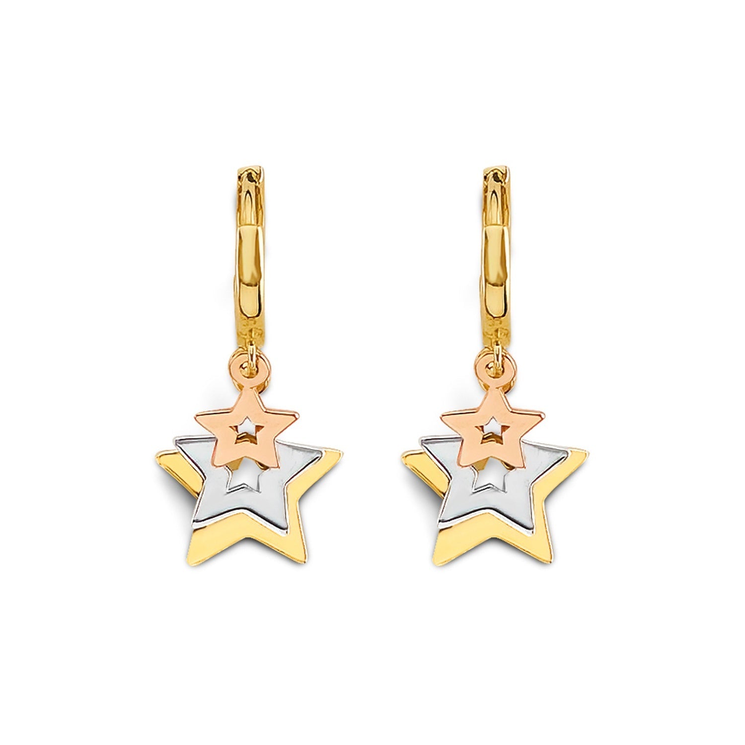 14K 3C Hanging Stars Huggies Earring