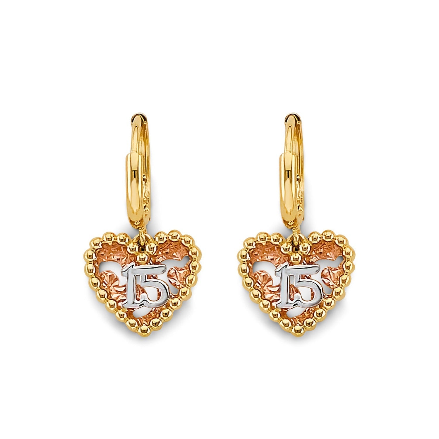 14K 3C Heart 15 years Huggies Earring