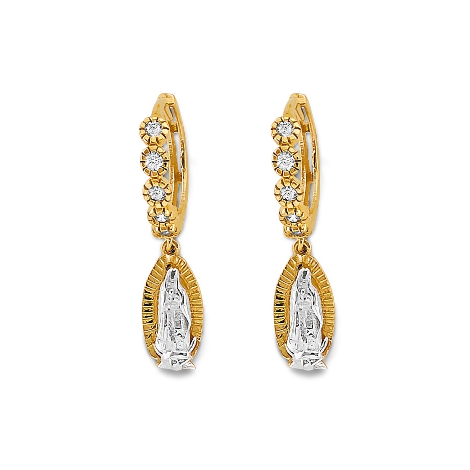 14K 2T CZ Guadalupe Huggies Earring