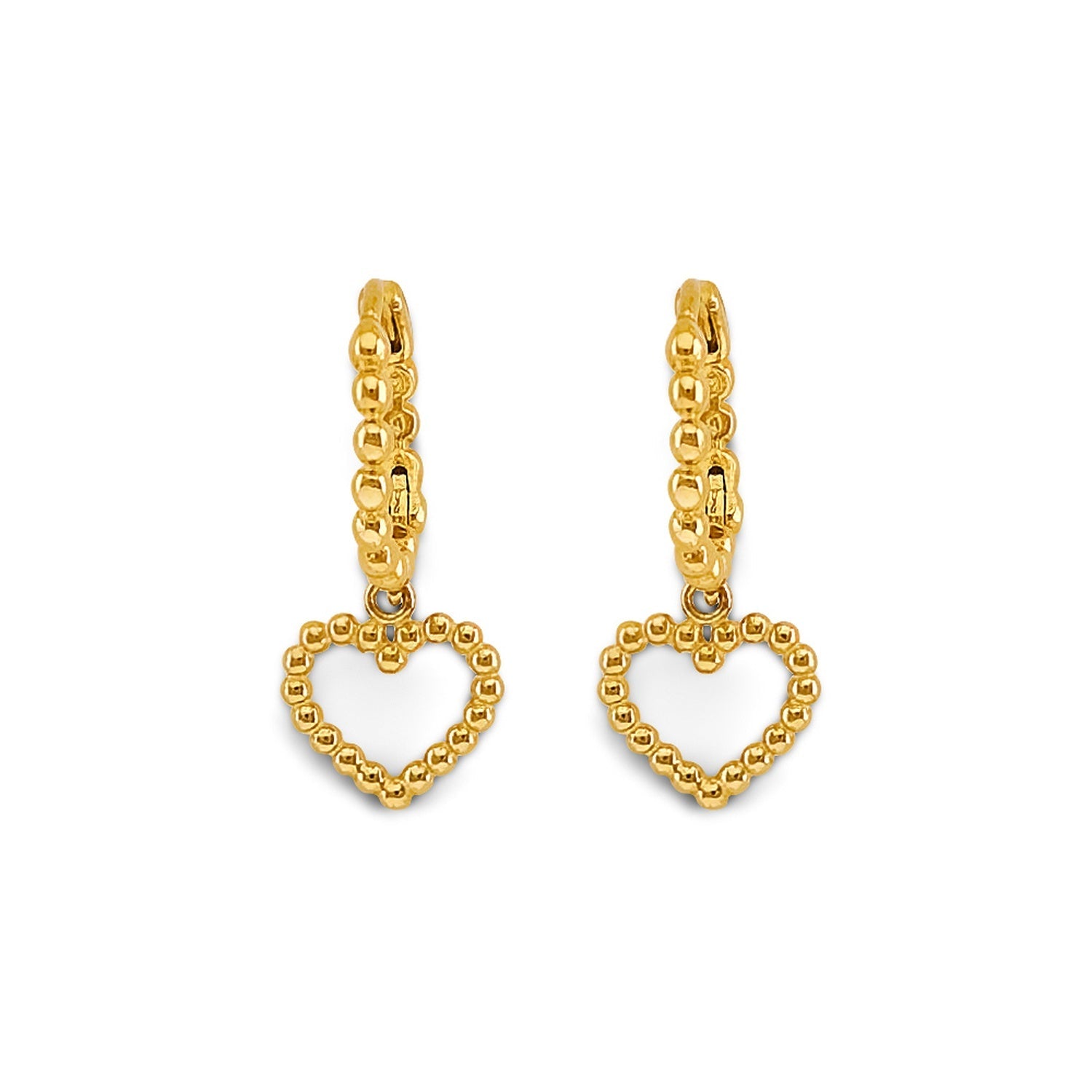 14KY Bead Heart Huggies Earring
