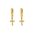 14KY Bead Cross Huggies Earring