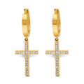 14K 2T CZ Cross Huggies Earring