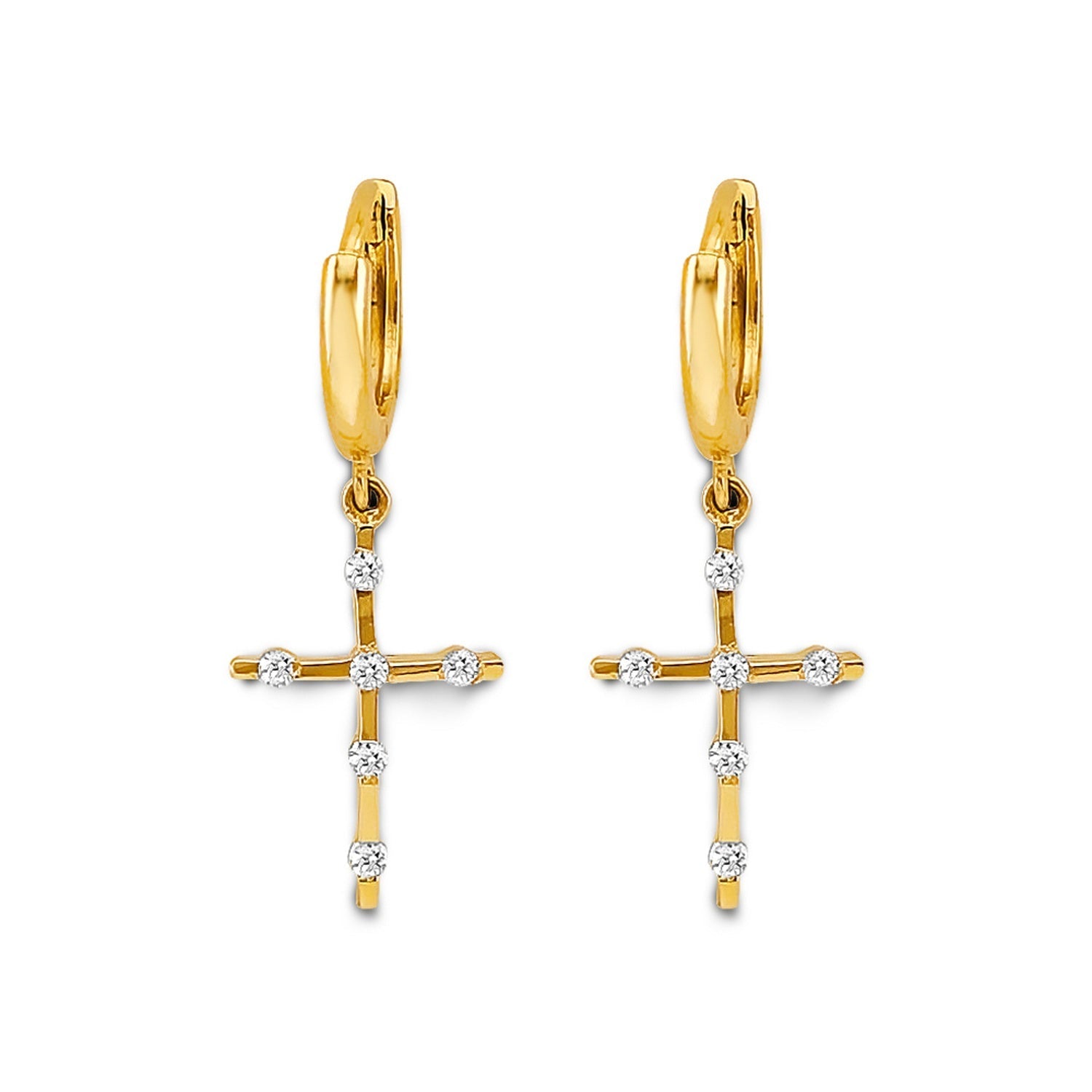 14KY CZ Cross Huggies Earring