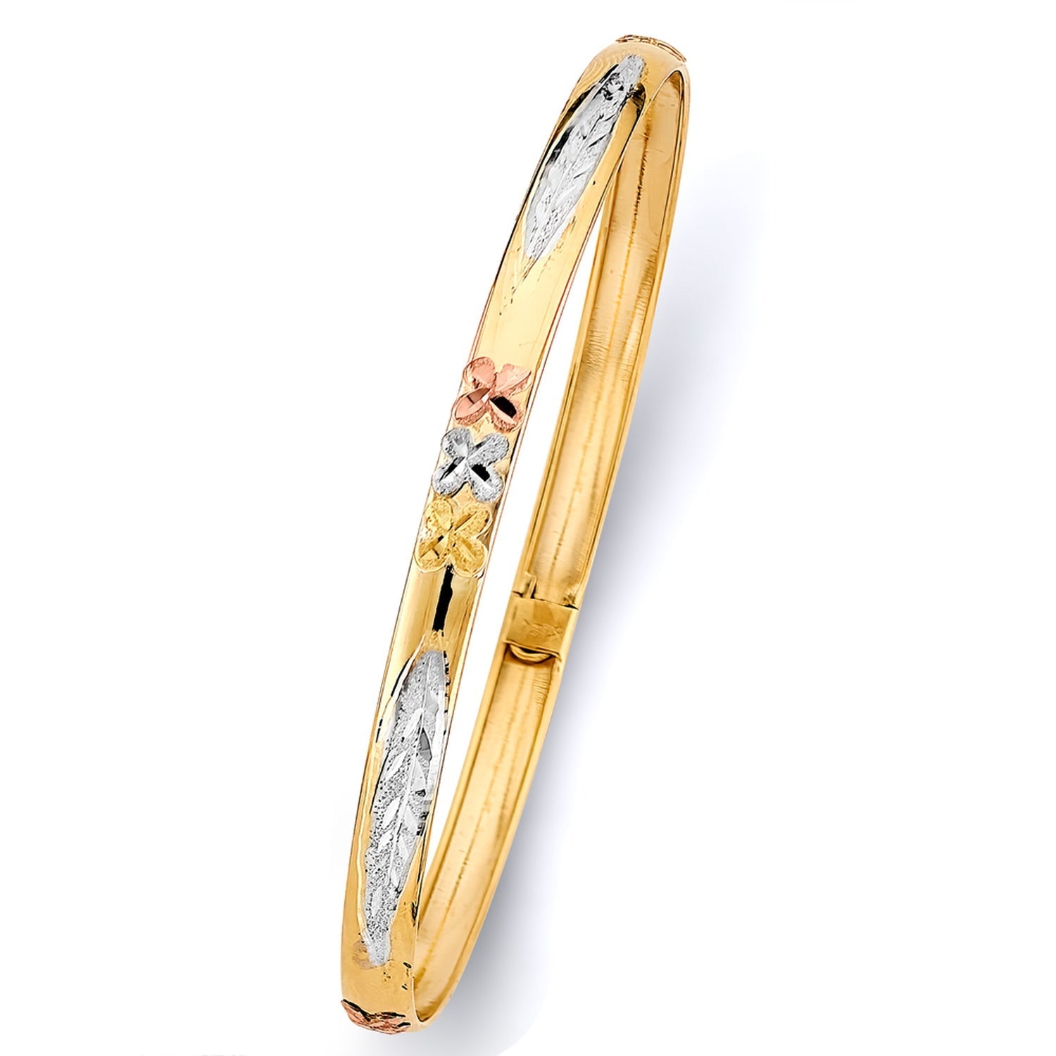 14K 3C 5mm Flexible Bangle w/Flower - 8