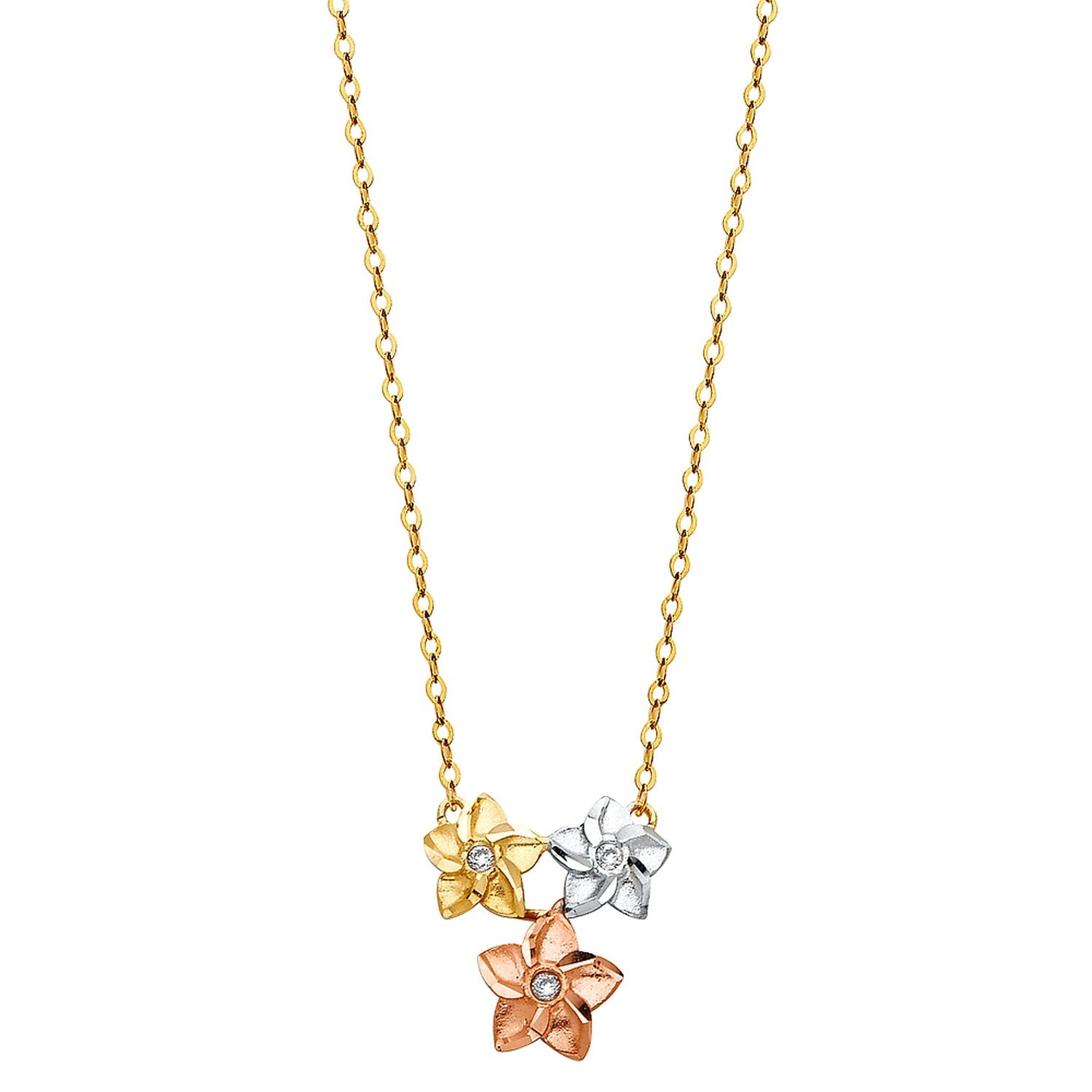14K 3C STAR CZ NECKLACE
