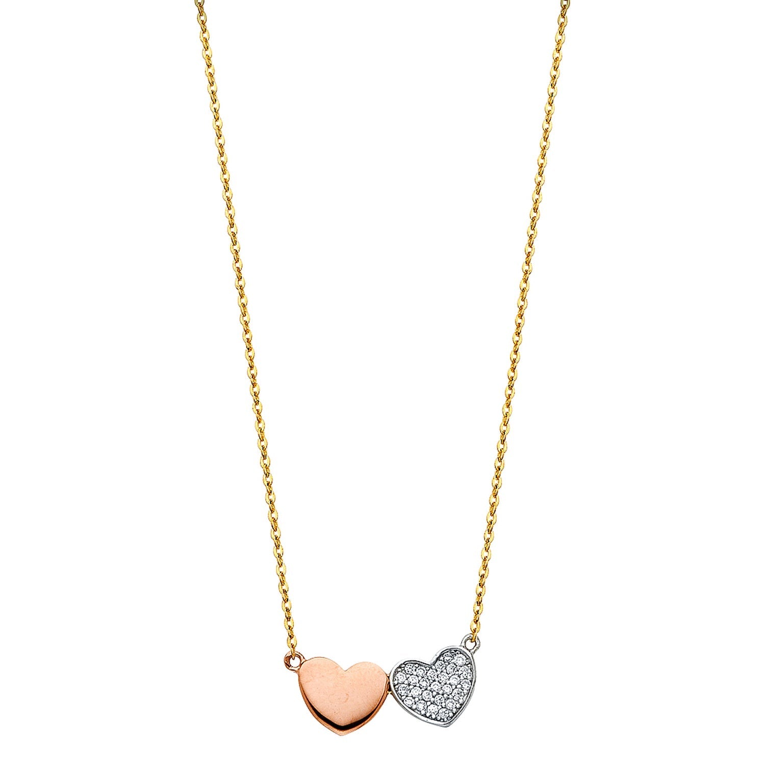 14K 3C TWO HEART CZ NECKLACE