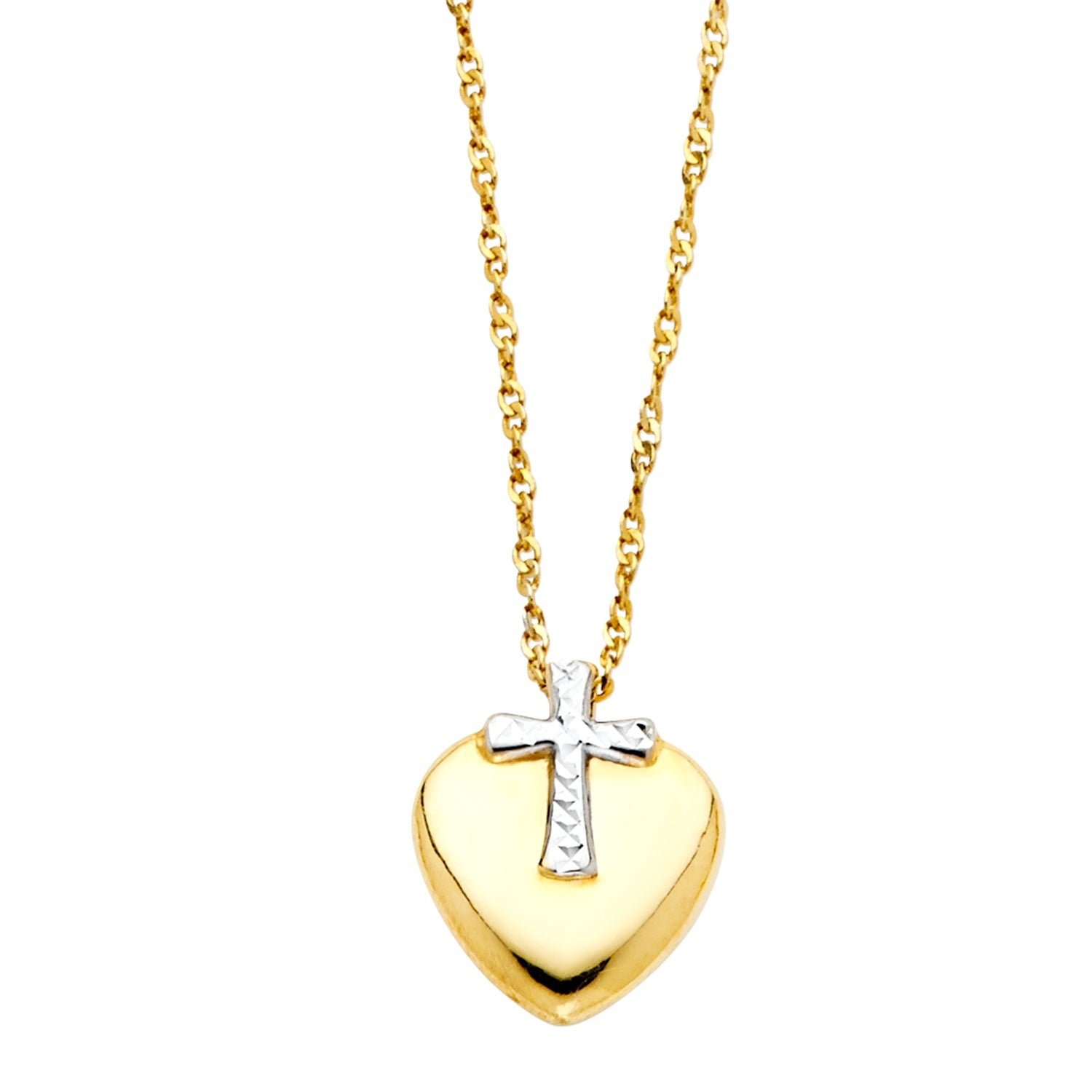 14K 2T CROSS HEART NECKLACE