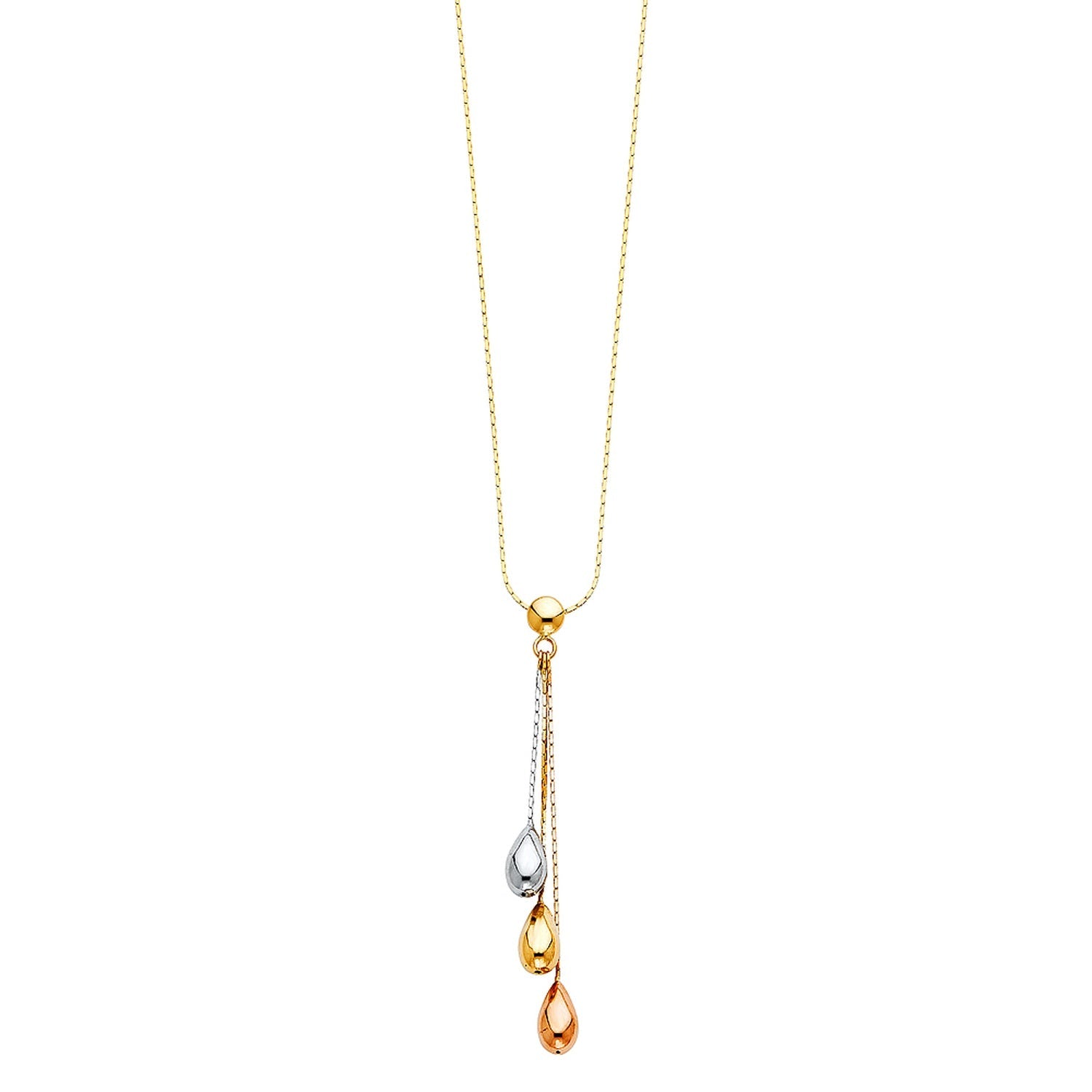 14K 3C TEAR DROP BALLS NECKLACE