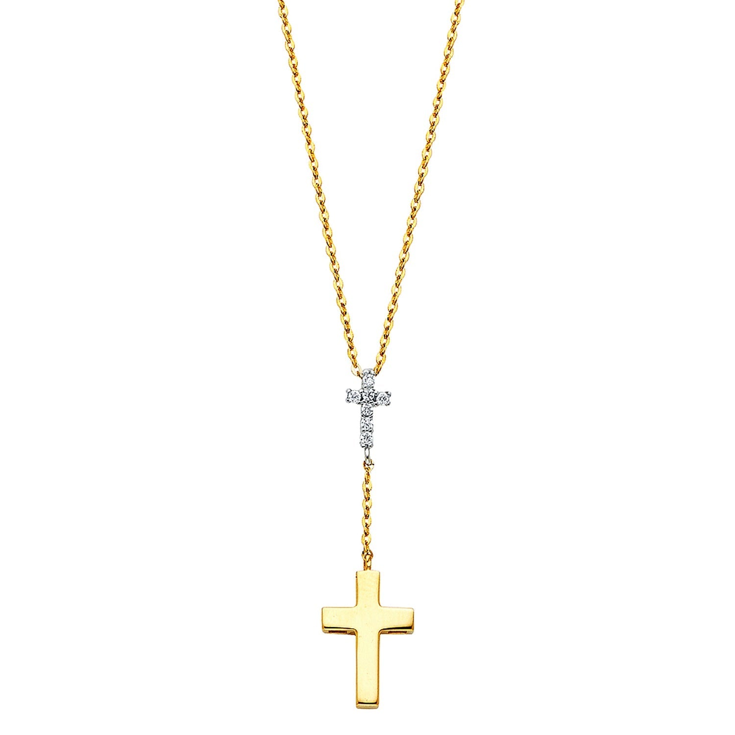 14K 2T CZ CROSS NECKLACE