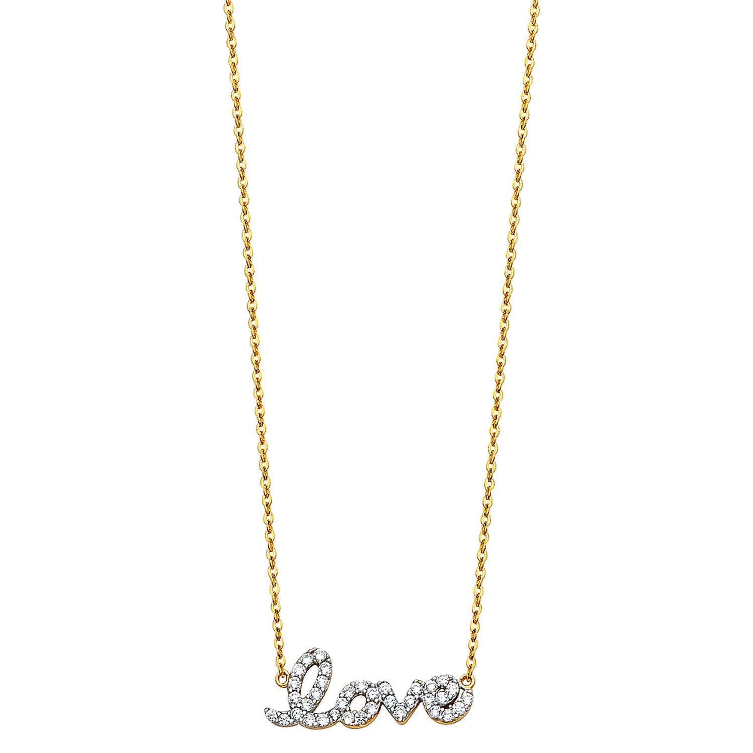 14K 2T CZ LOVE SIGN NECKLACE