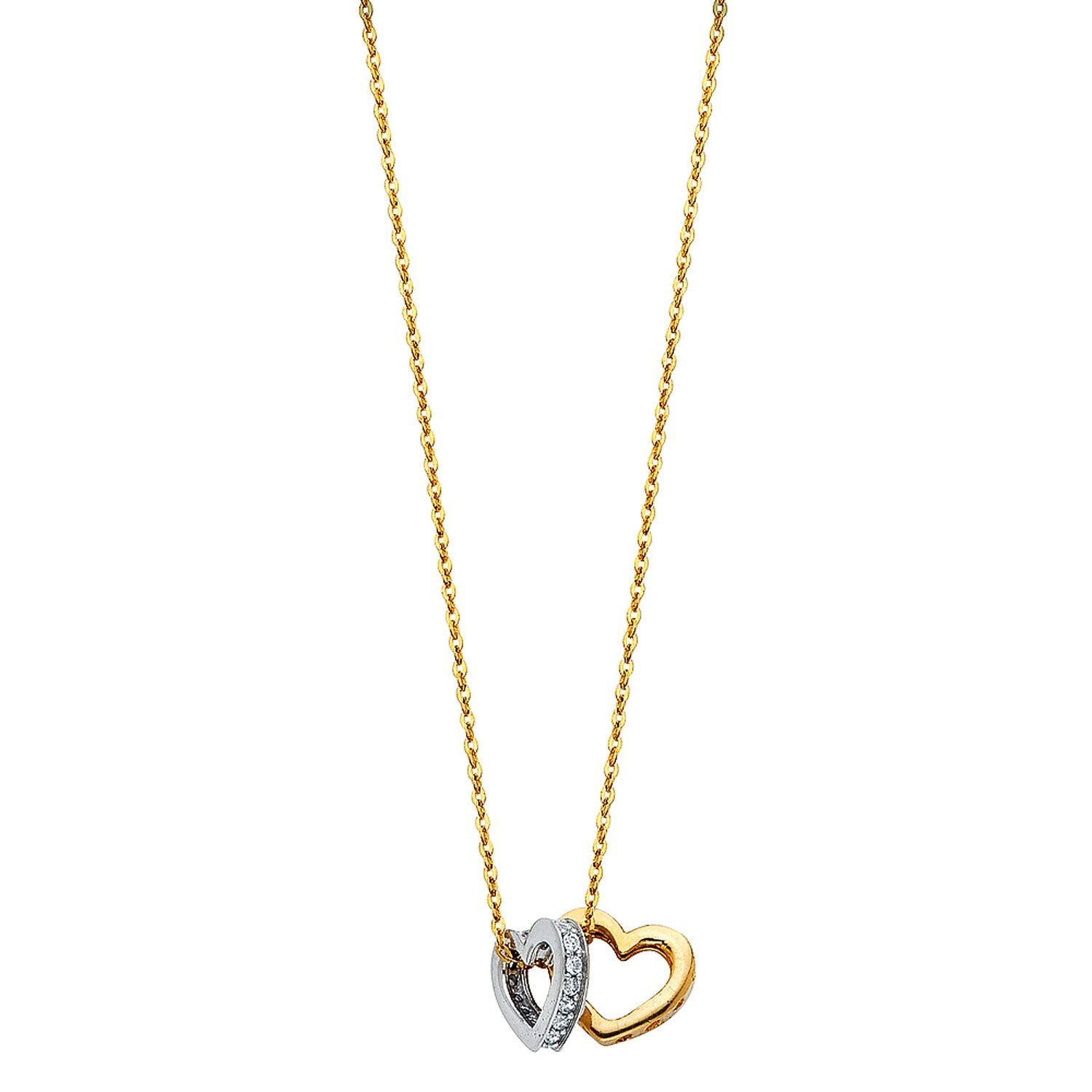 14K 2T CZ Togther Heart Neckla