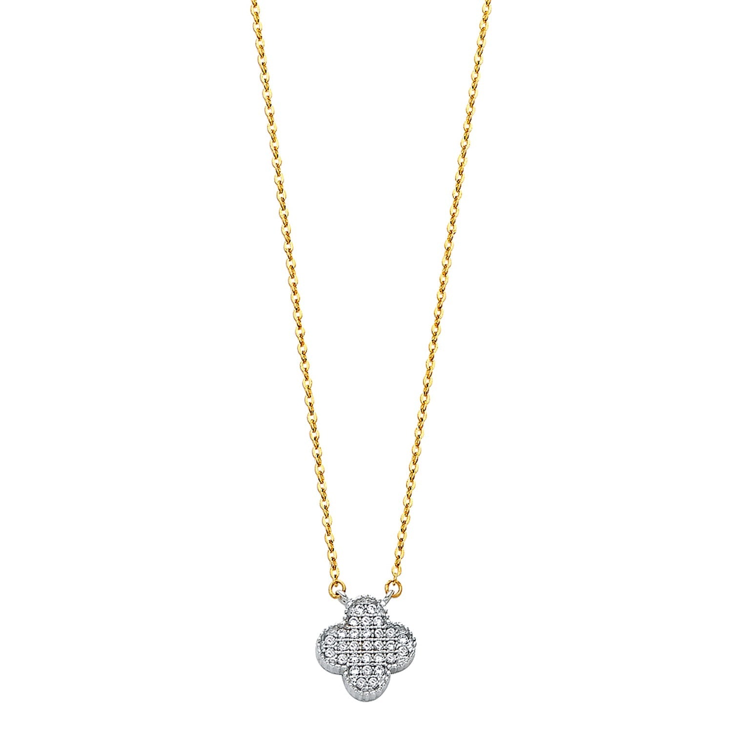 14K 2T CZ CLOVE NECKLACE