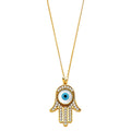 14KY CZ EVIL EYE HAMSA NECKLACE