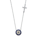 14KW CZ EVIL EYE & CROSS NECKLACE