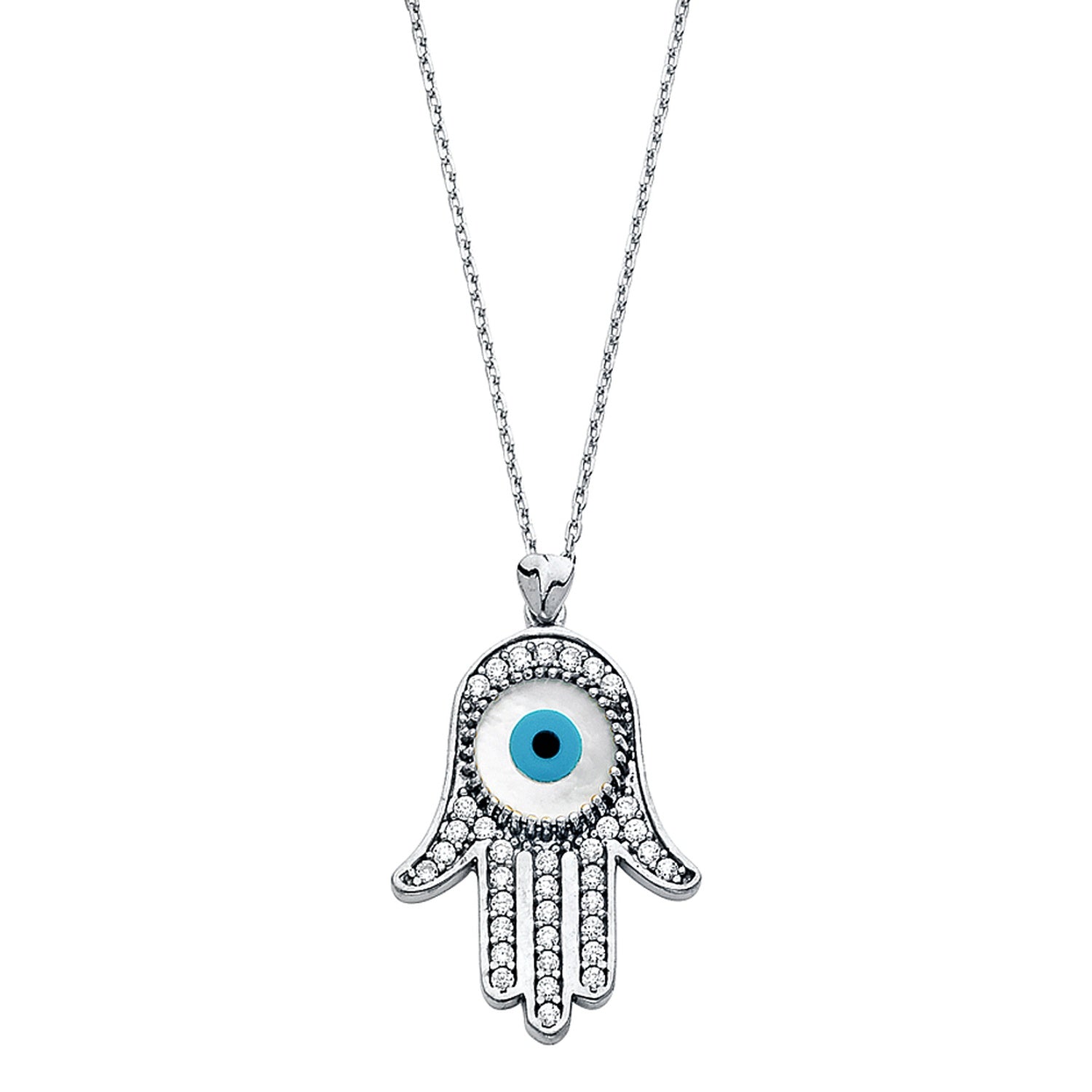 14KW CZ EVIL EYE HAMSA NECKLACE